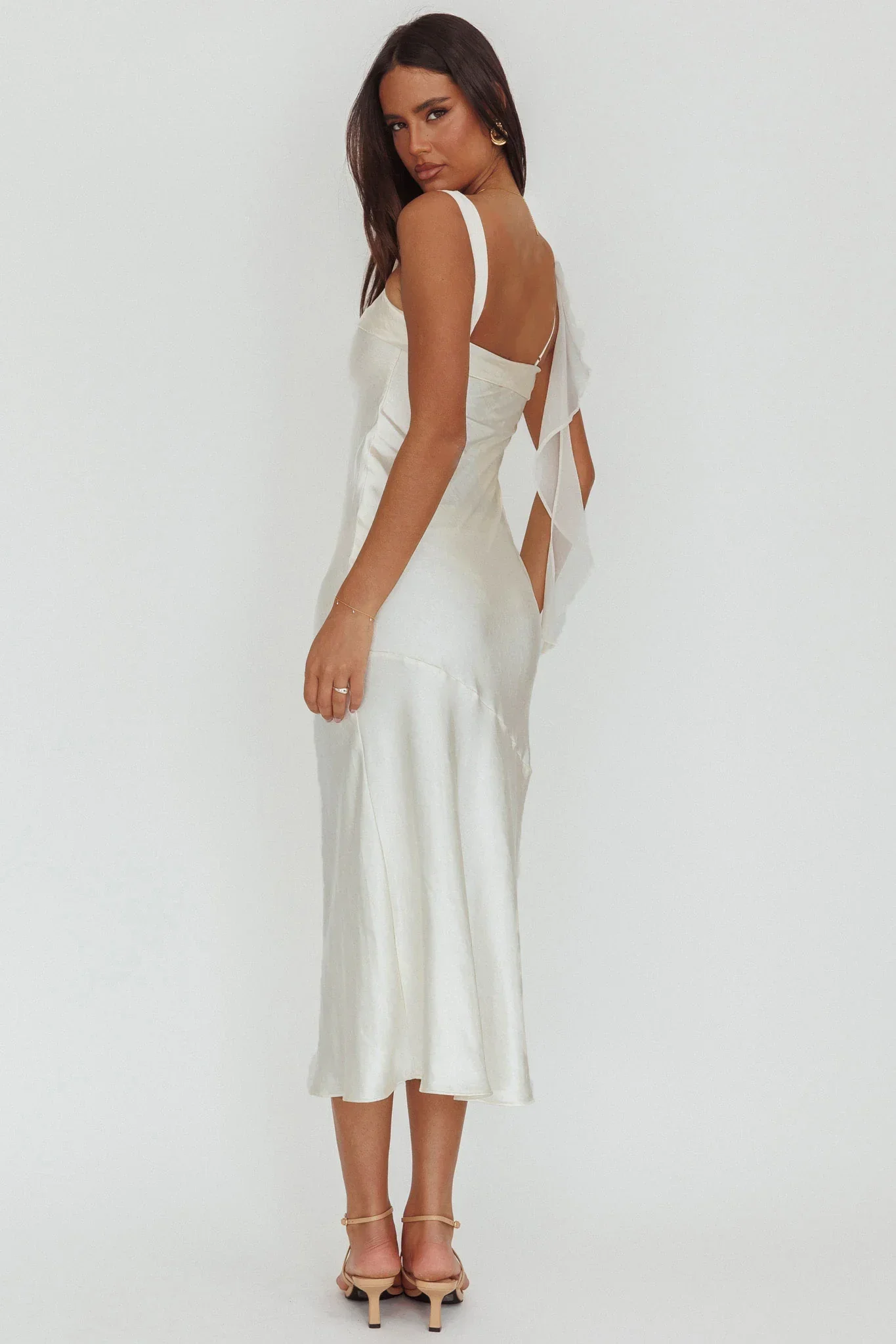 Carmel Shoulder Sash Midi Dress Oyster