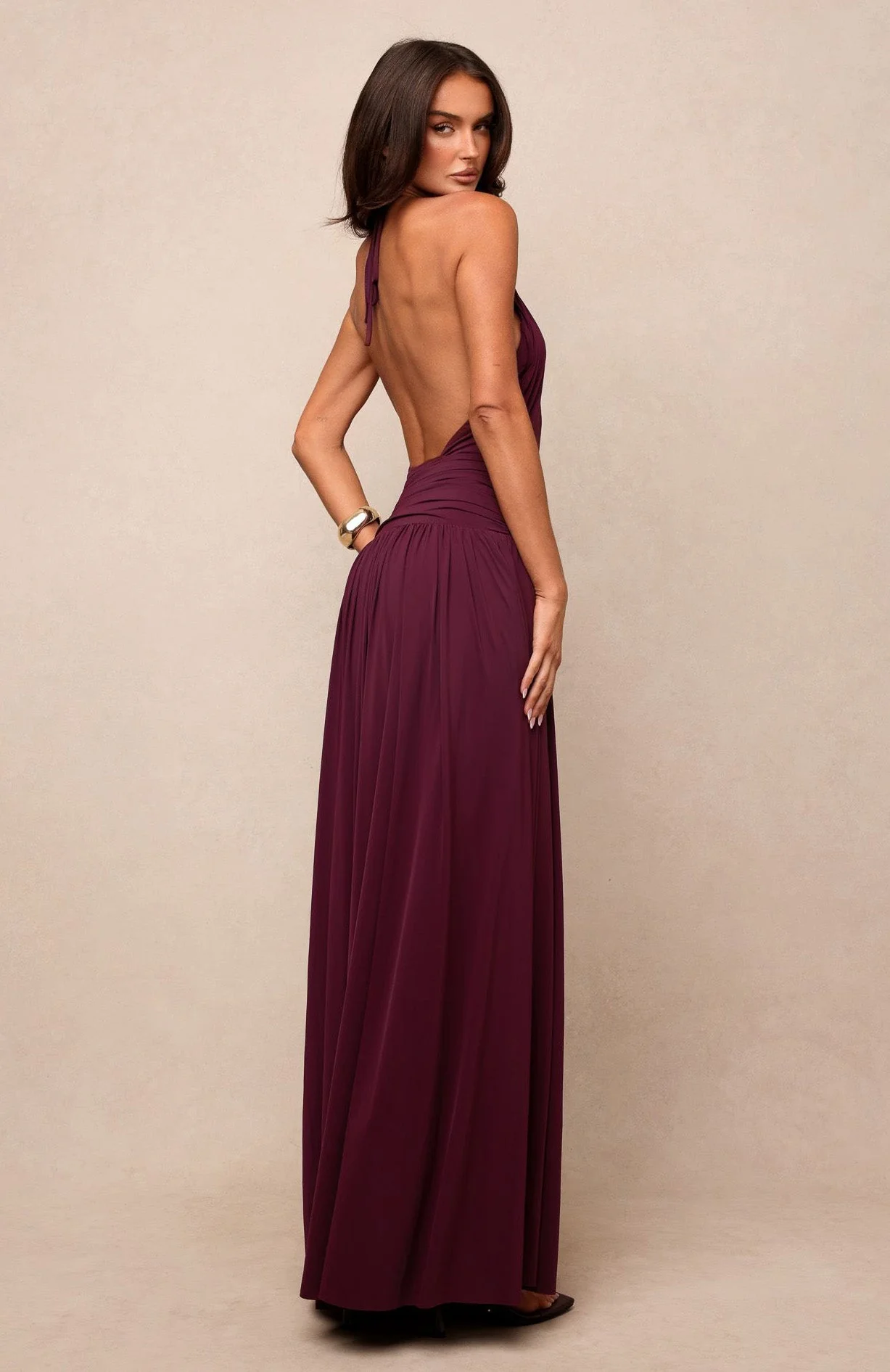 Lost In The Tide Maxi Dress Dark Cherry - FASHION NOB