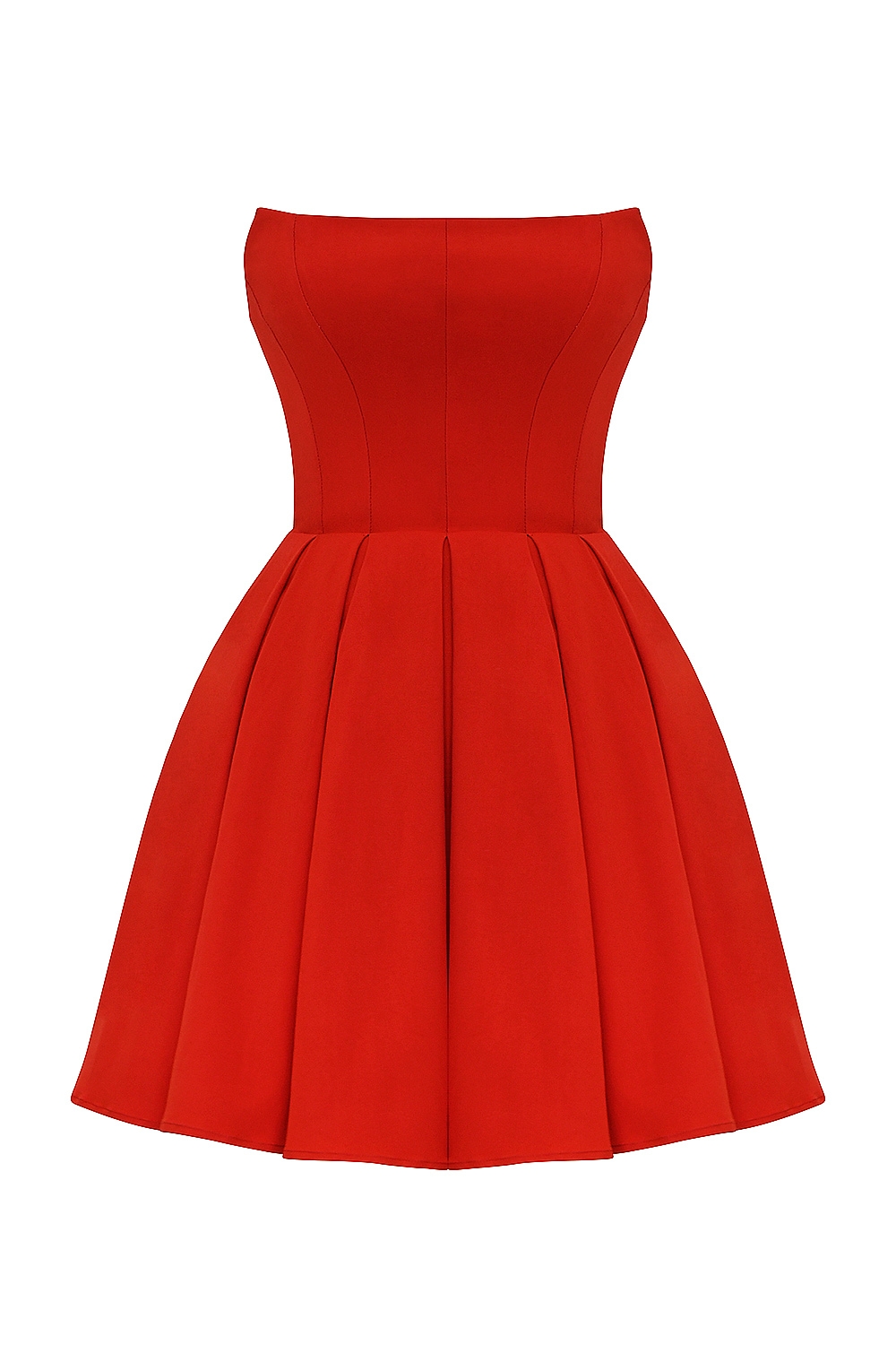 Italian Tomato Strapless Pleated Mini Dress
