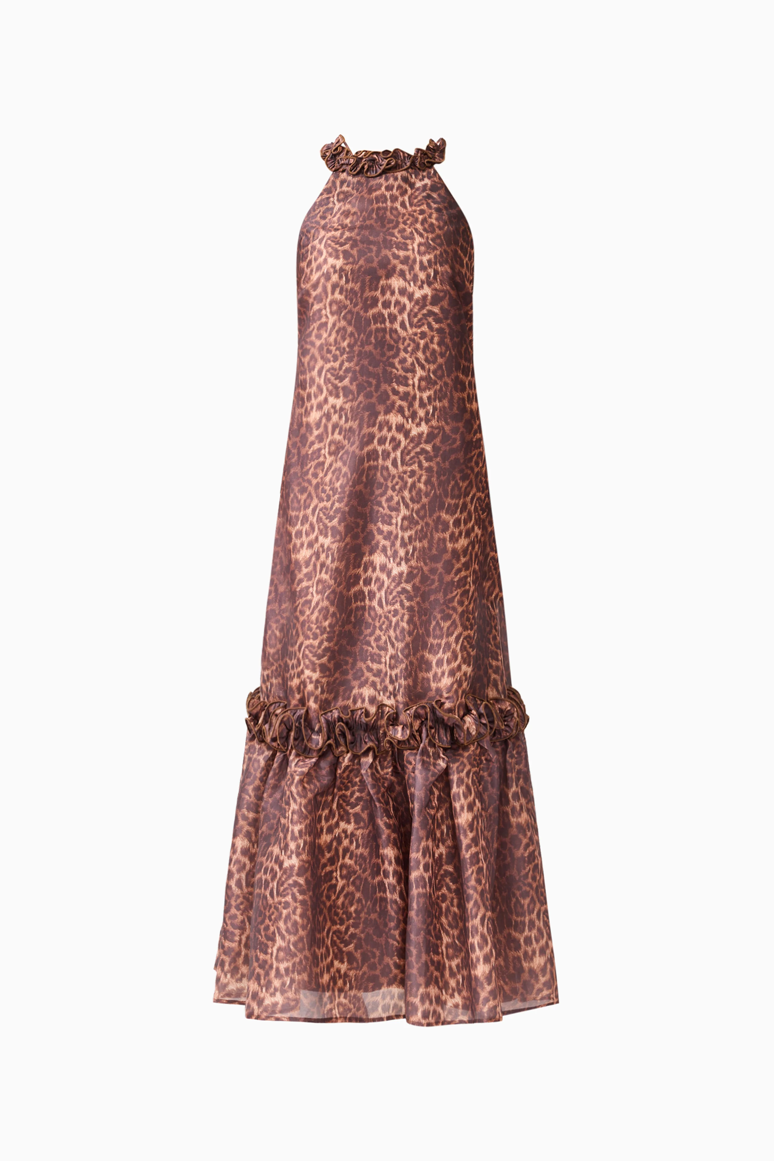 CURAAE Zamira Halter Maxi Dress in Brown Multi