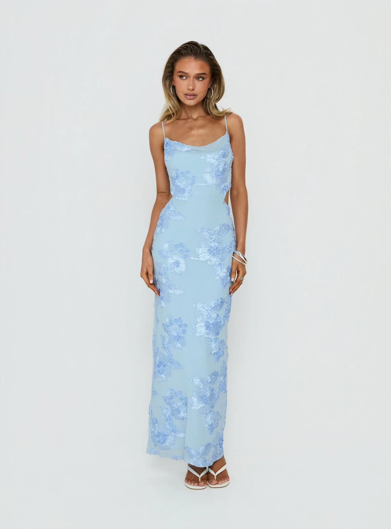 Angel Voices Cowl Neck Maxi Dress Blue Burnout