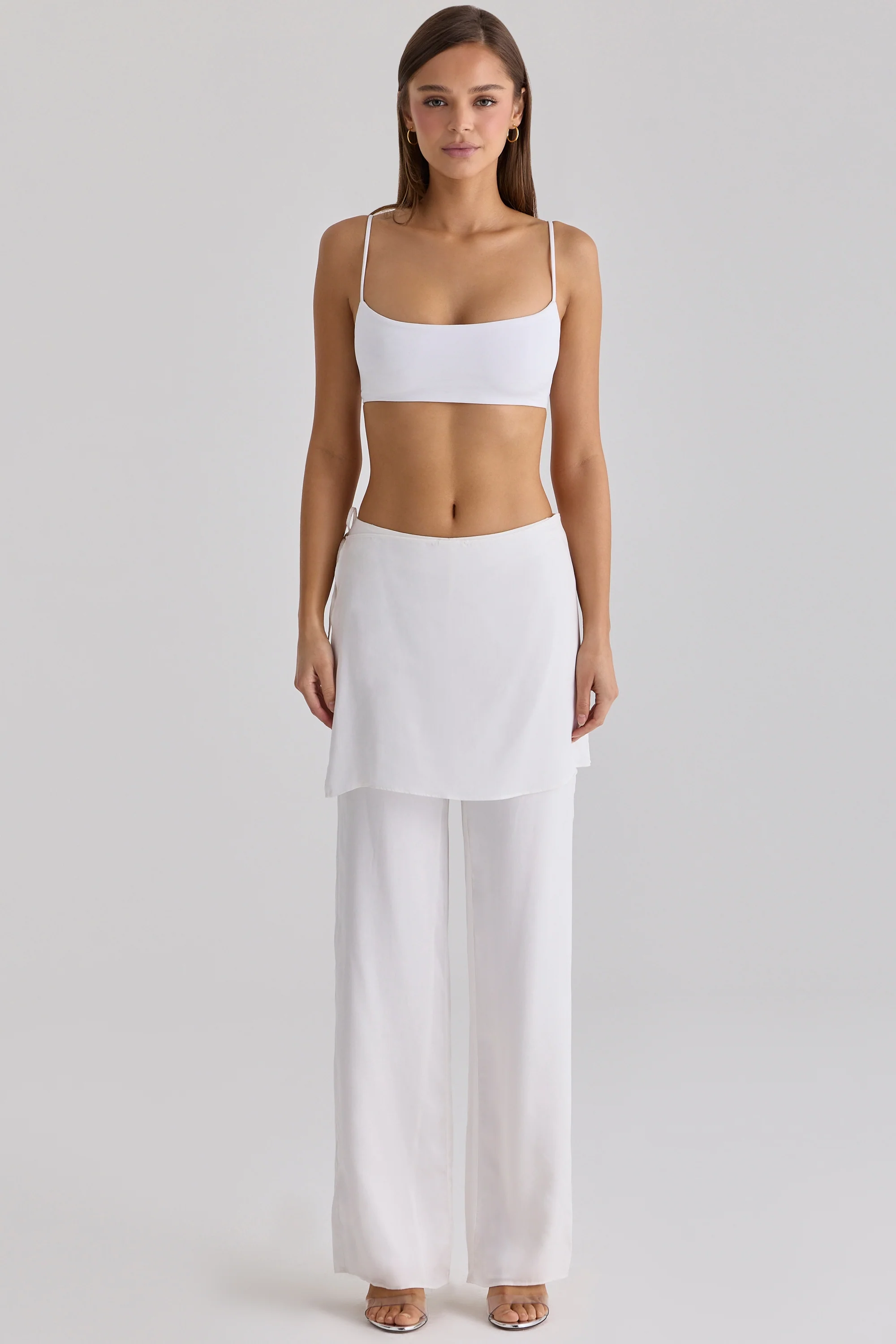 White Sateen Trousers With Over Skirt