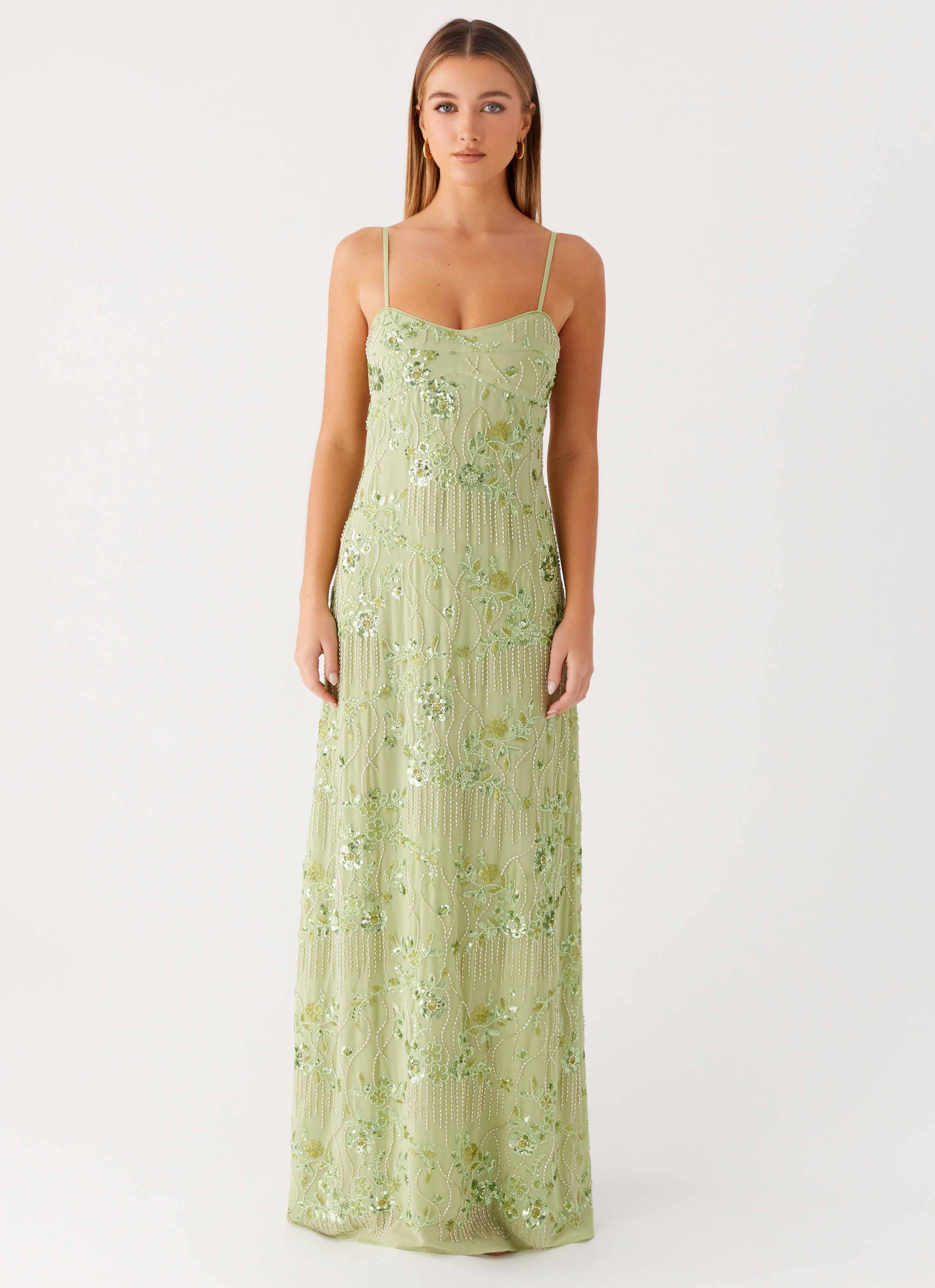 Celandine Beaded Maxi Dress - Lime - luluinthesky