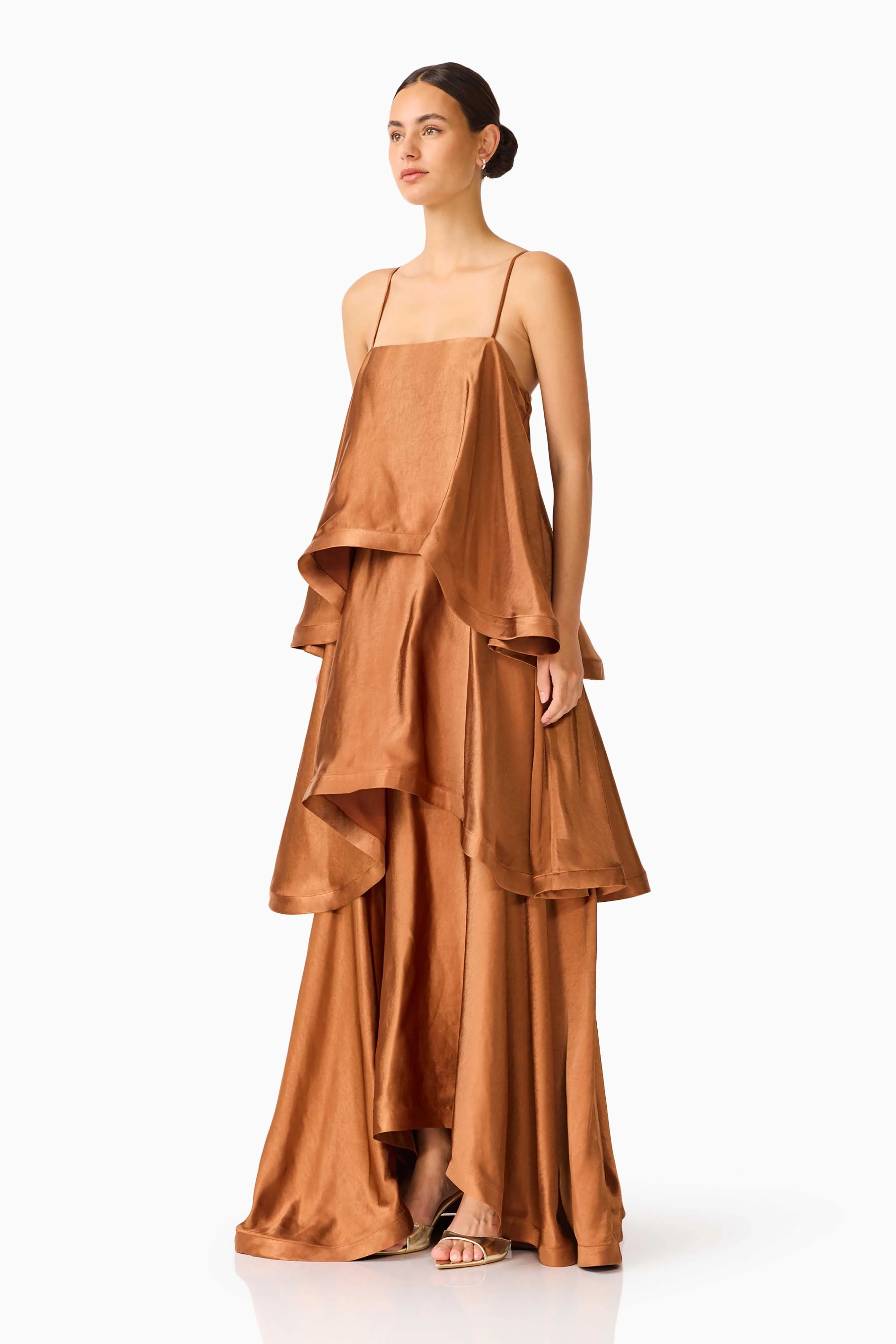 Tilly Tiered Maxi Dress in Toffee Brown