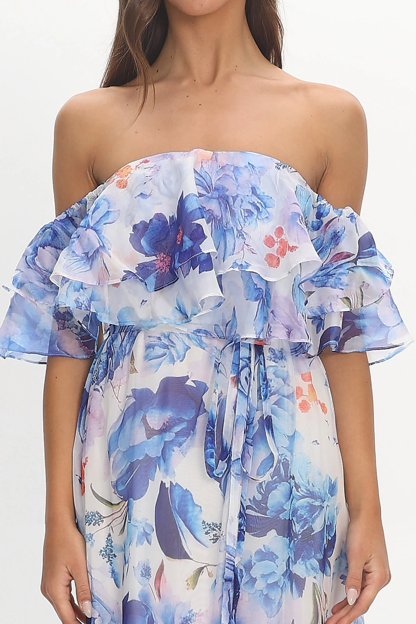 Nanjing Ruffle Maxi Dress Blue - luluinthesky
