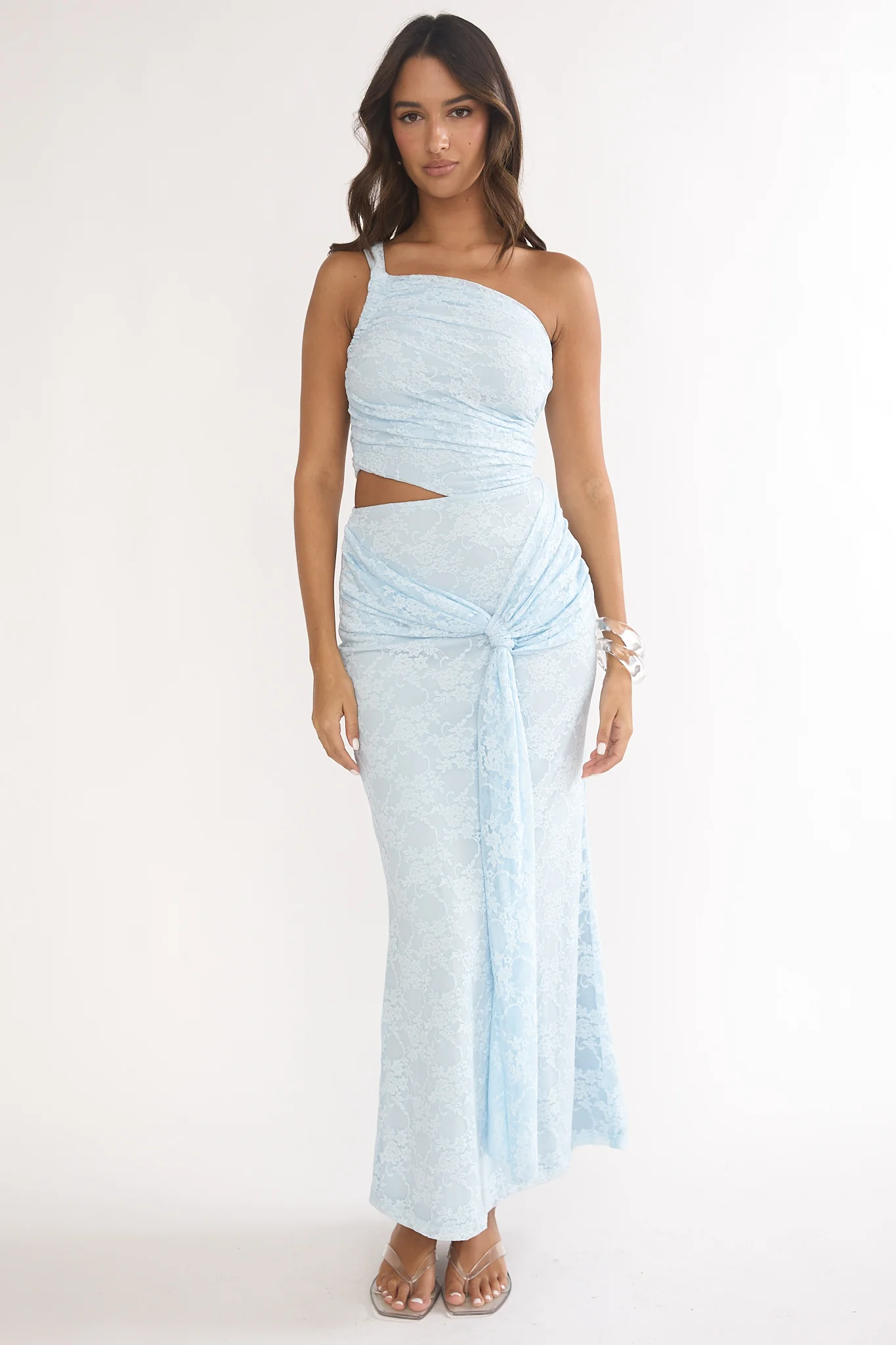 Luli One-Shoulder Cut-Out Maxi Dress Textured Light Blue