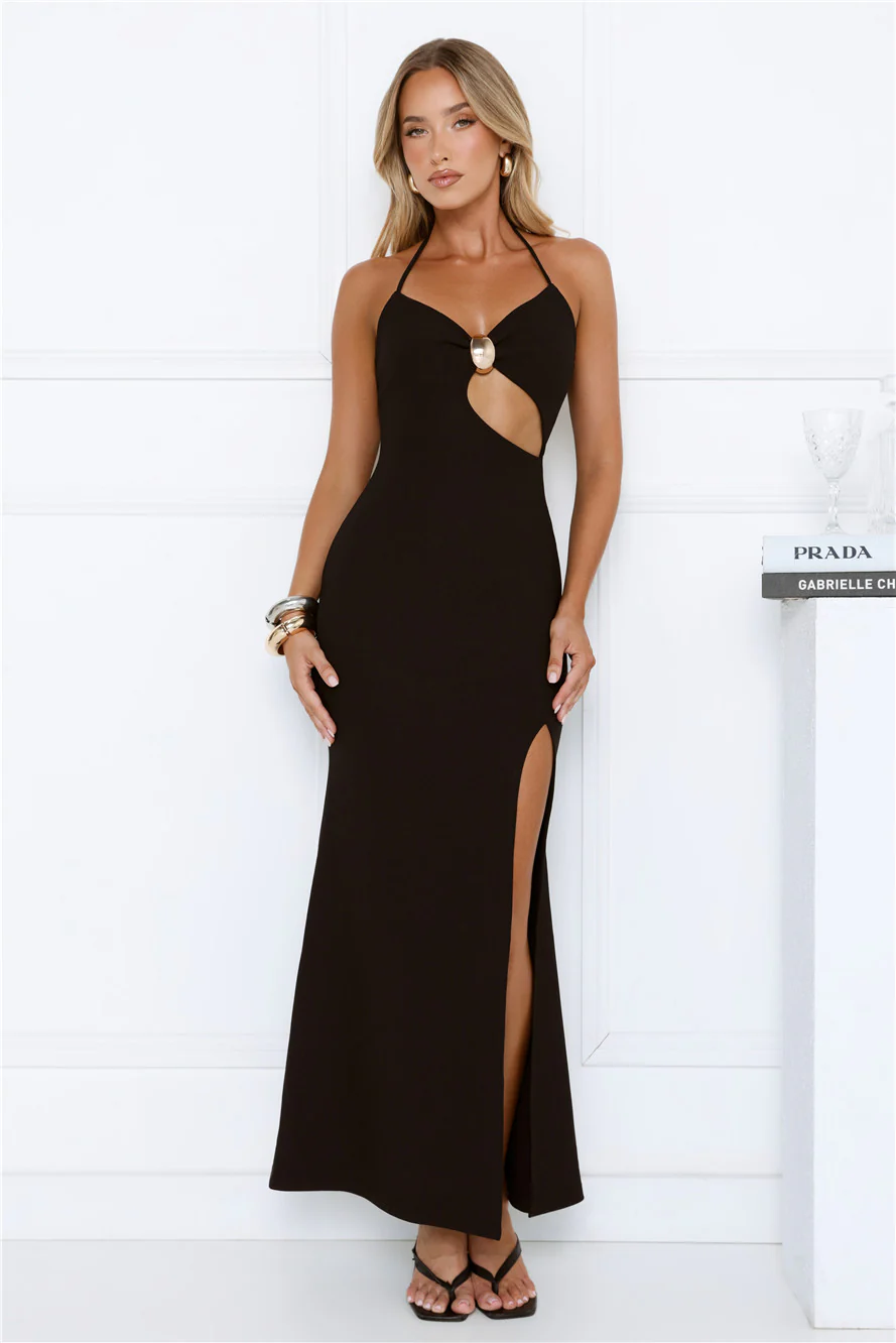 No Drama Here Halter Maxi Dress Black