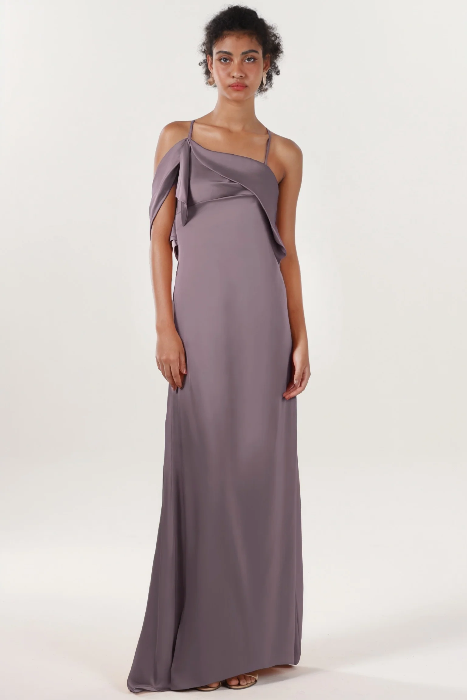 Sheath-Column Sweep-Brush Train Luxe Satin Bridesmaid Dress CS0598BM
