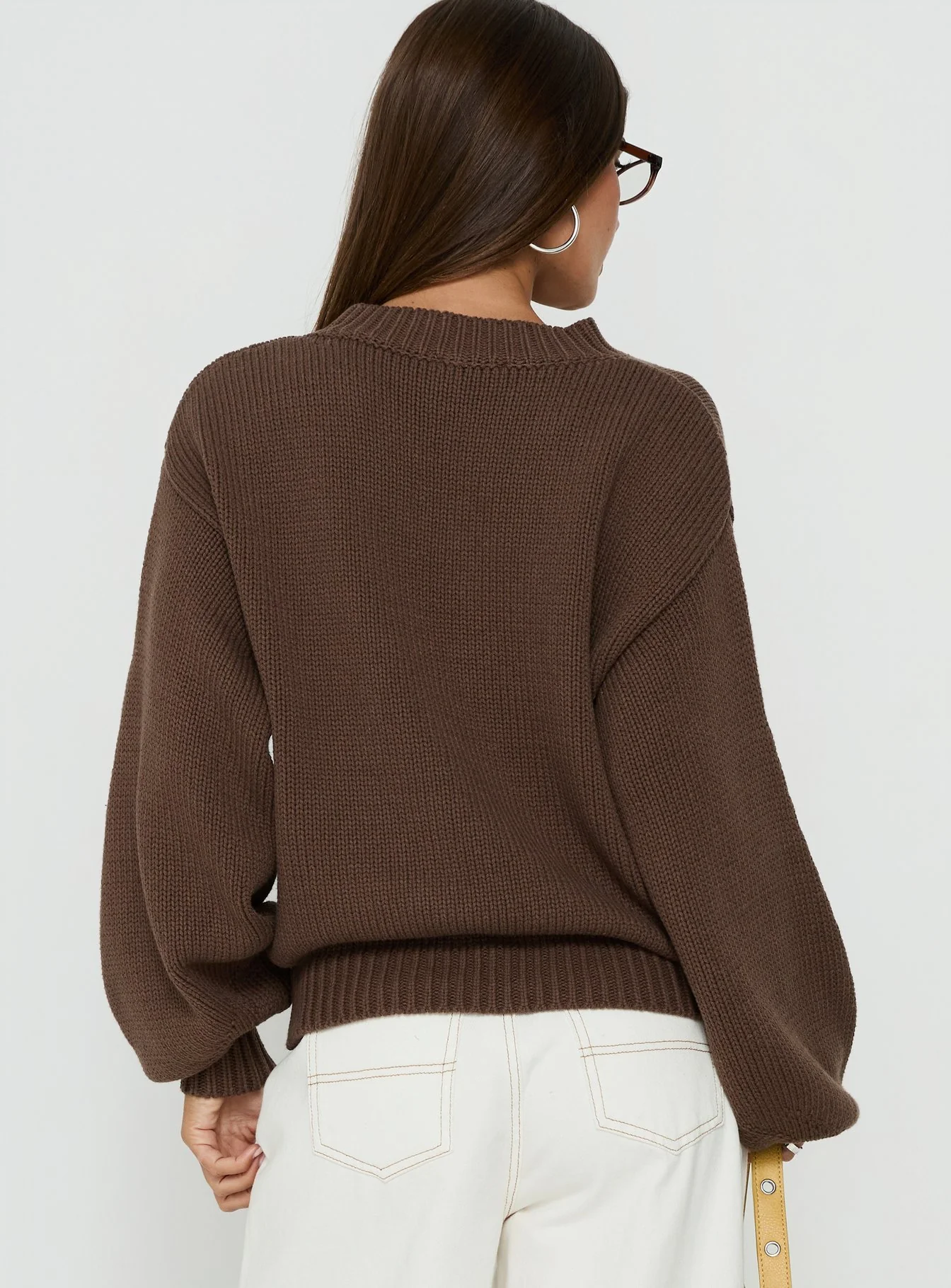 Harmony Balloon Sleeve Knit Sweater Dark Brown