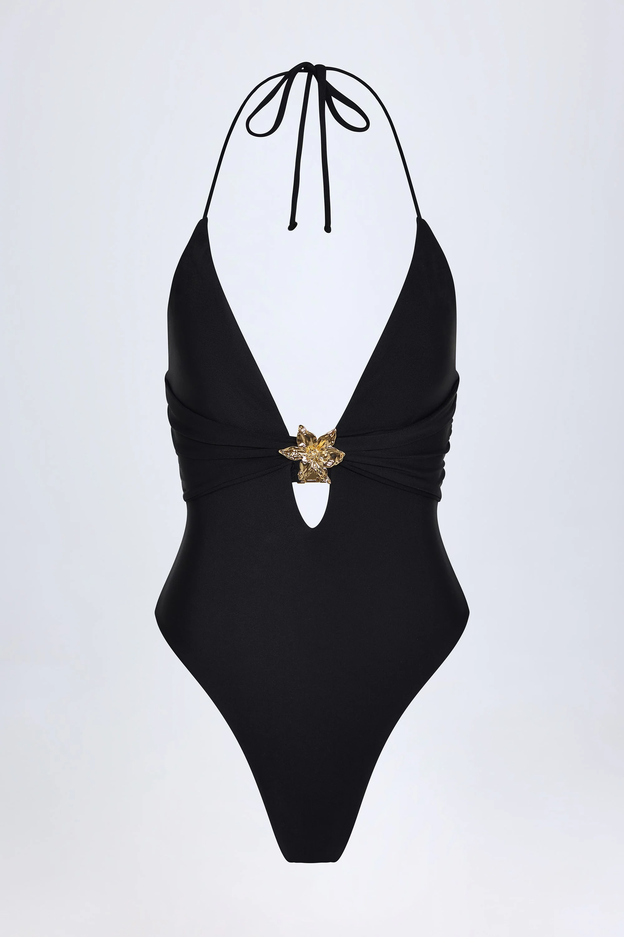 Cut-Out Hardware-Detail Swimsuit in Black