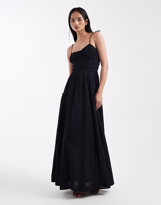 Faith shirred beach maxi sundress in black