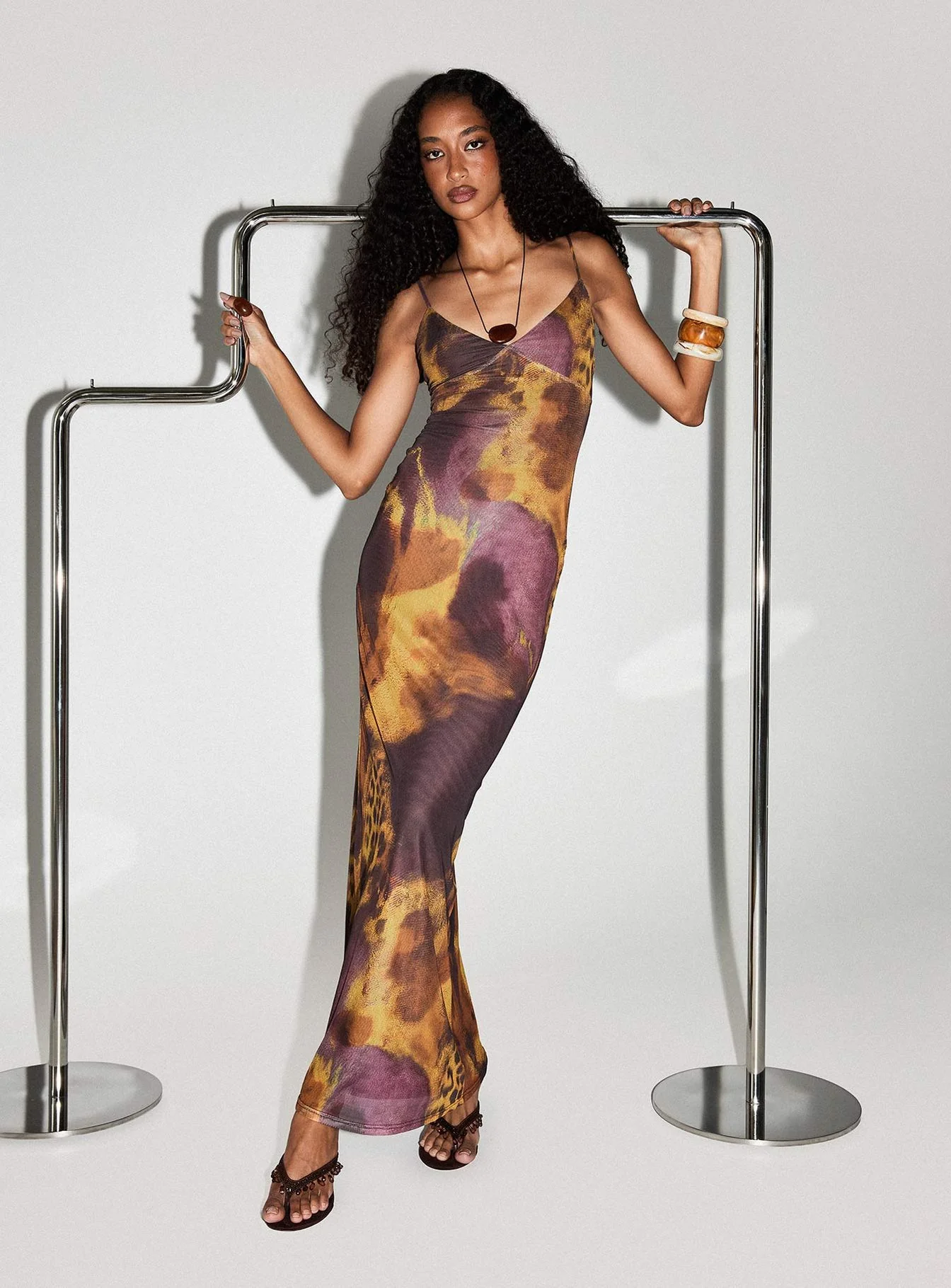 Saphrona V Neck Maxi Dress Leopard Blur