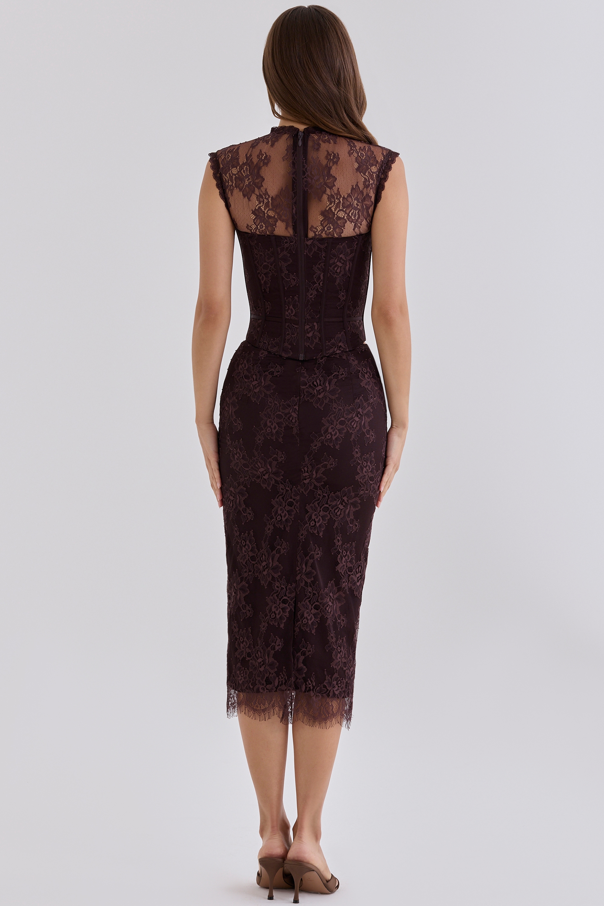 Chocolate Brown Lace Midi Skirt