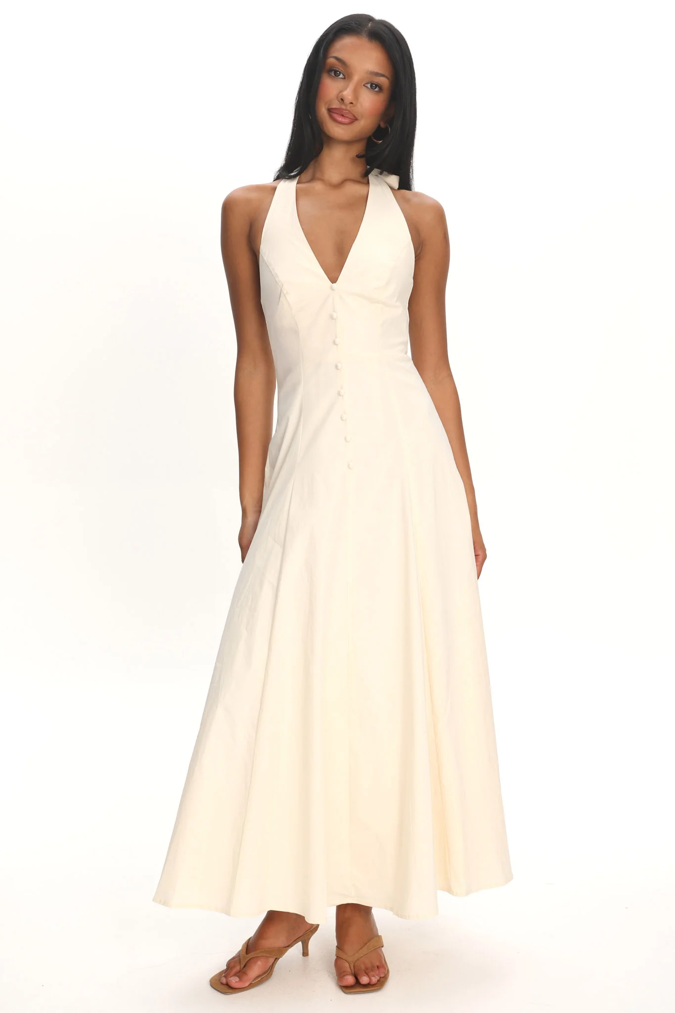 Brea Halterneck Midi Dress Vanilla - luluinthesky