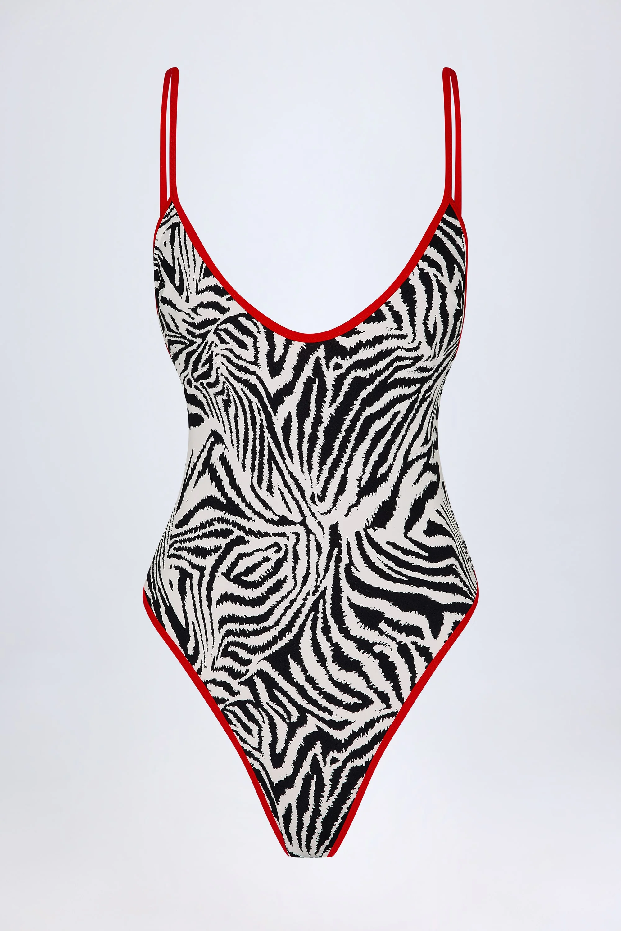 Charm-Detail Cross-Back Swimsuit in Zebra Print