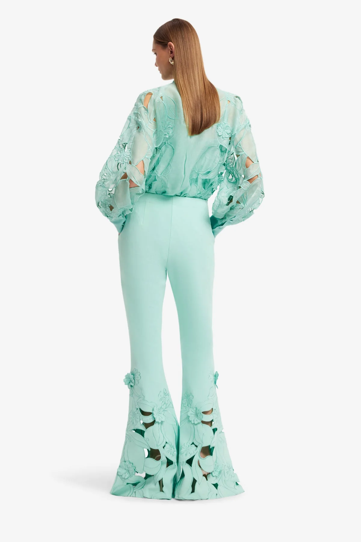 Vera Appliqué Flared Pants - Pale Turquoise