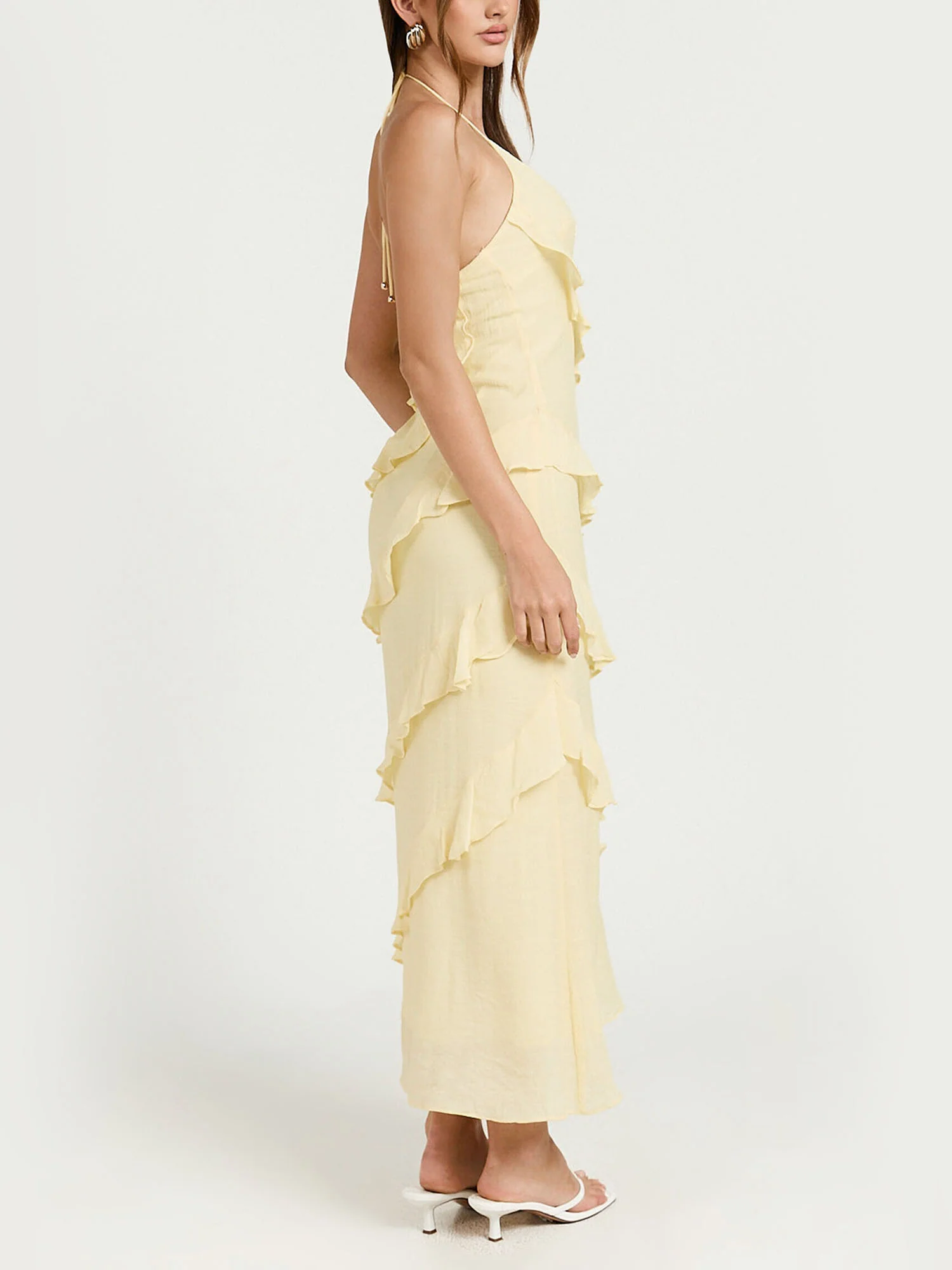 Butter Yellow Ruffle Tiered Midi Dress