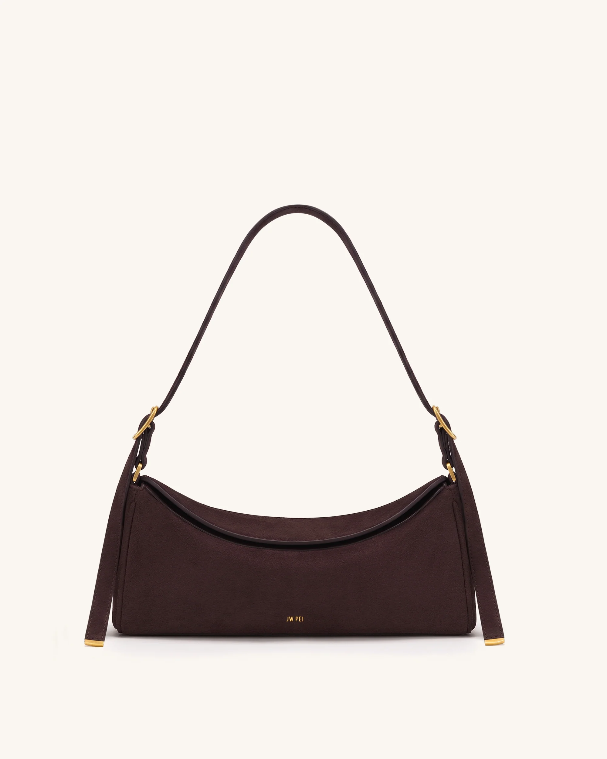Elowen Faux Suede East-West Shoulder Bag - Dark Brown