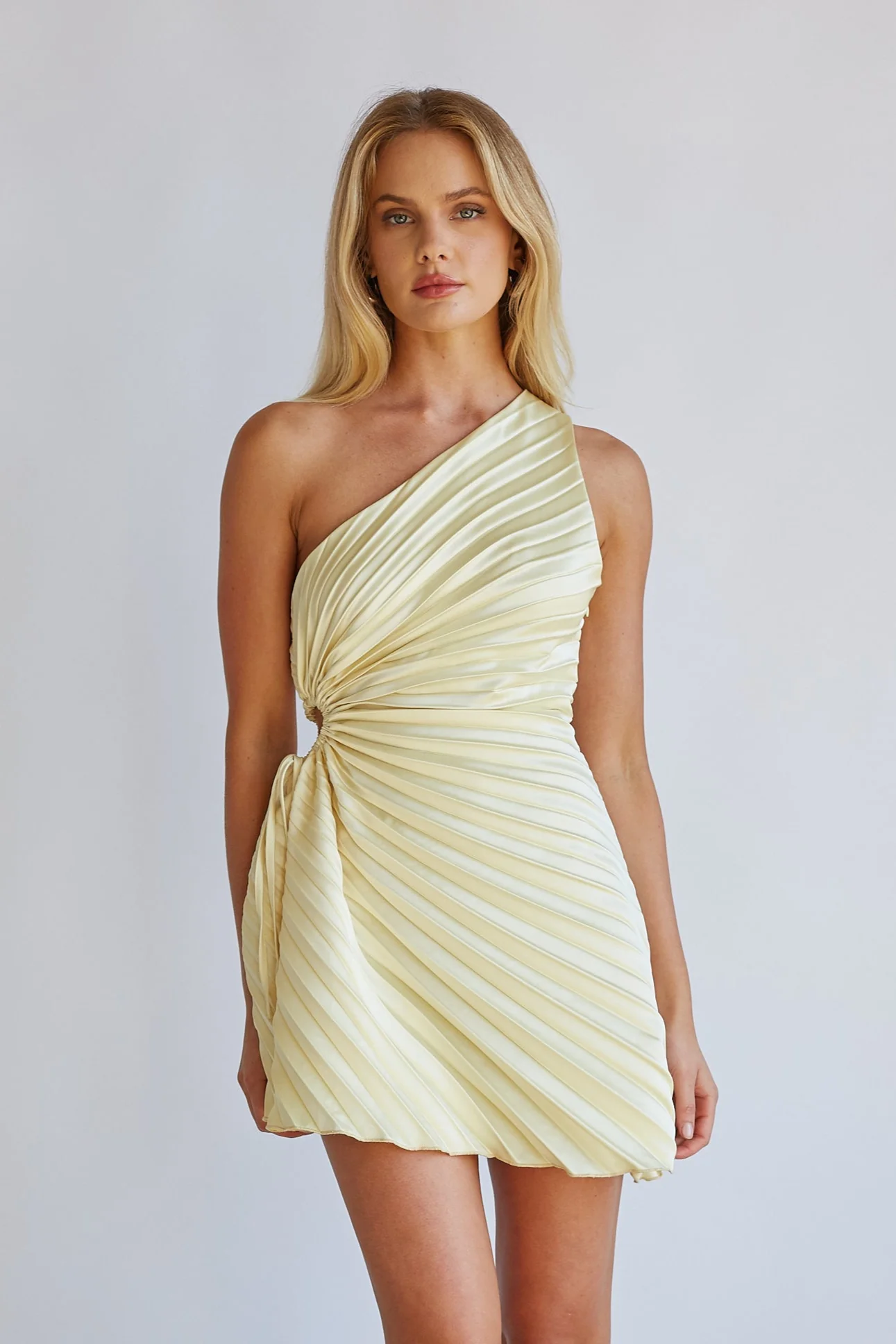 Carrie One Shoulder Plisse Mini Dress - luluinthesky