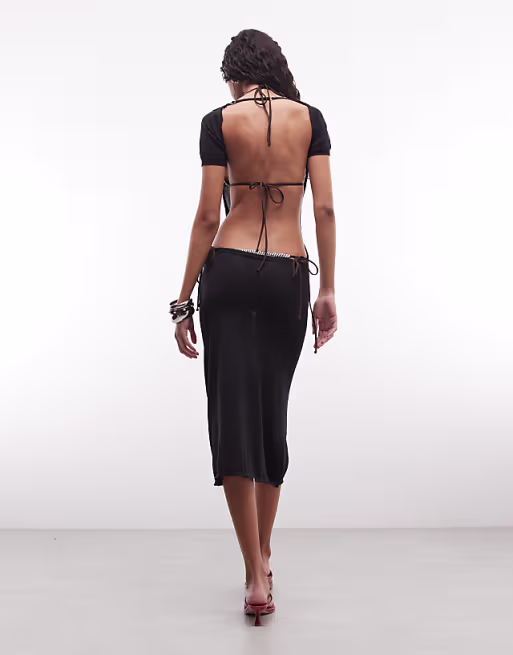 Frankies Bikinis x Jennie Kim open back knit midi dress in black