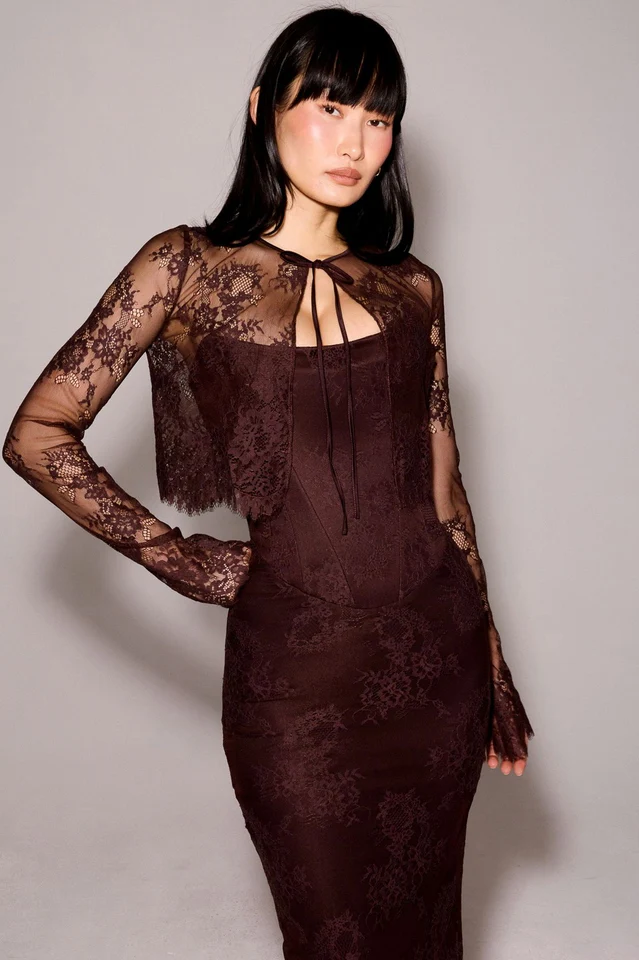 Larra Lace Tie Neck Midi Dress
