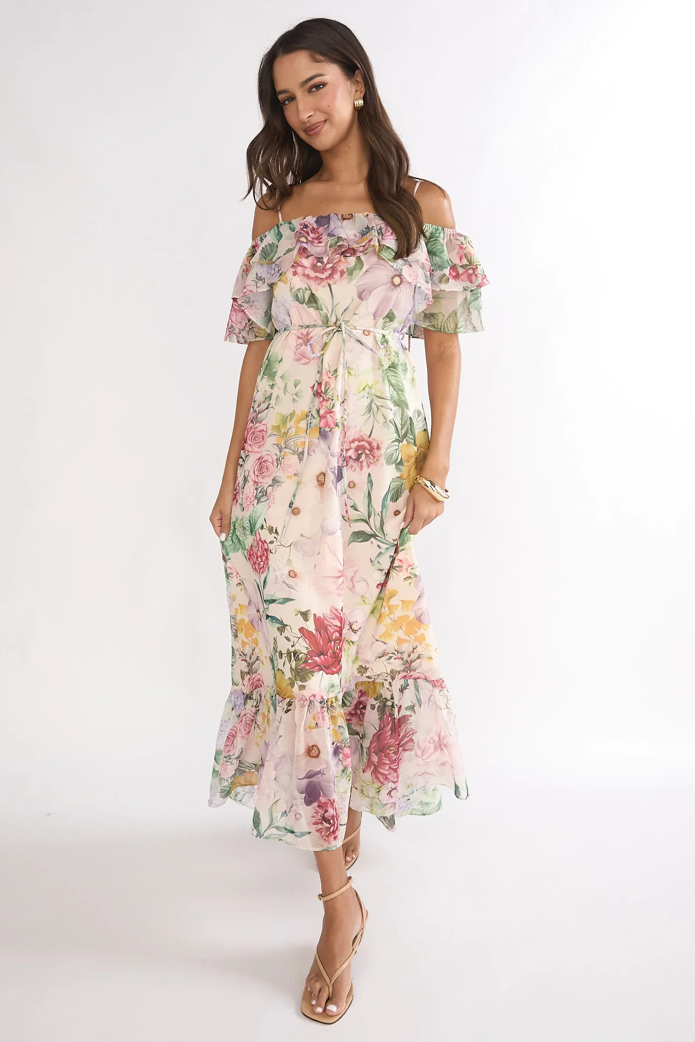 Ivelle Off-Shoulder Ruffle Maxi Dress Floral