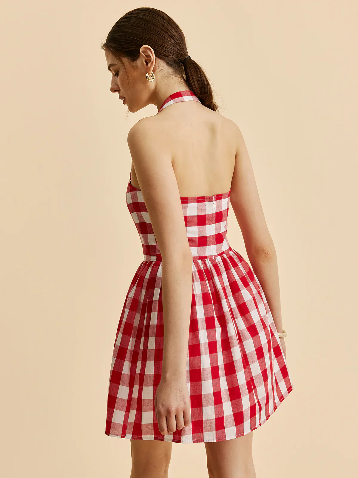 Plaid Halter Flare Dress - luluinthesky