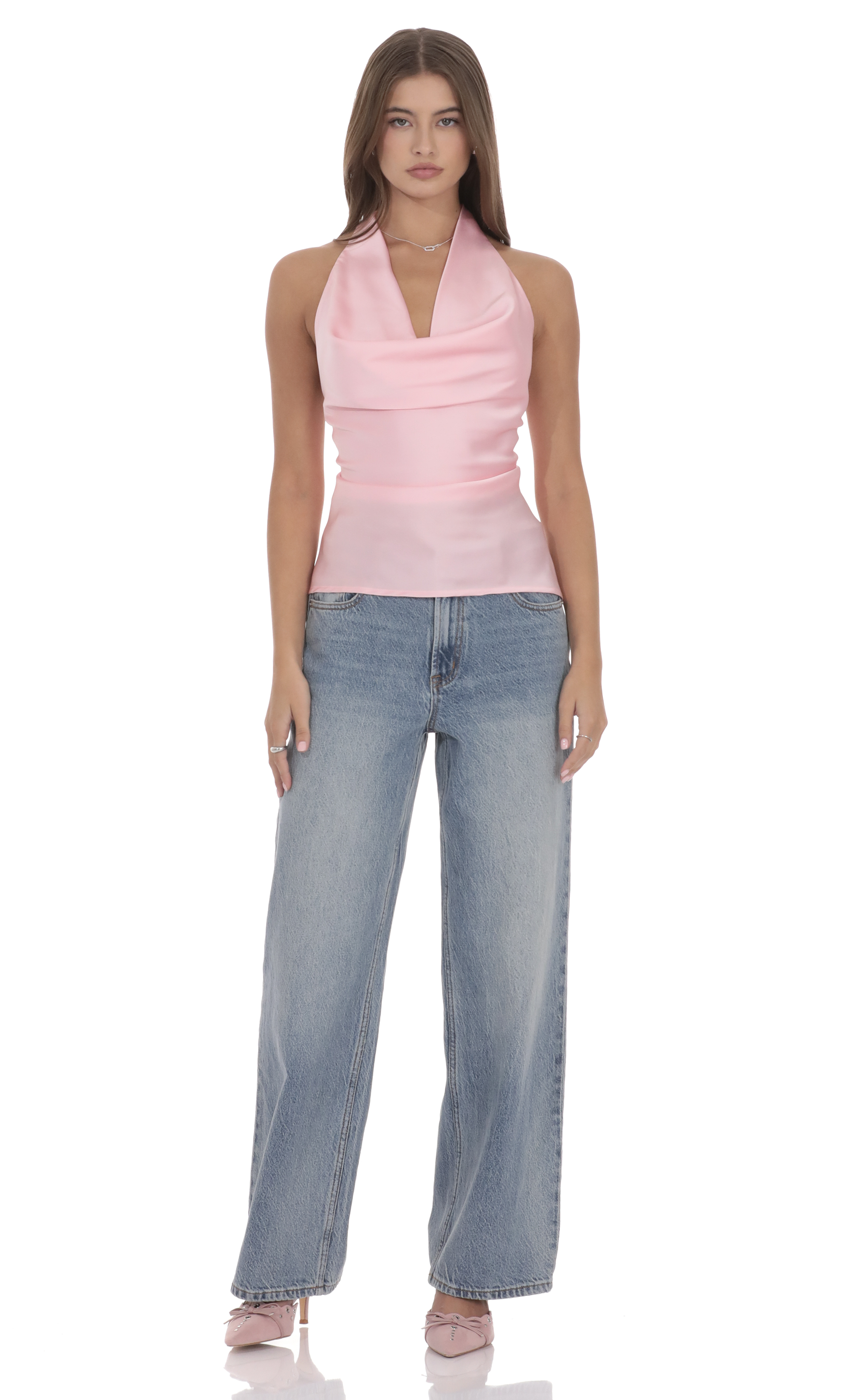 Satin Cowl Neck Top in Pink - luluinthesky