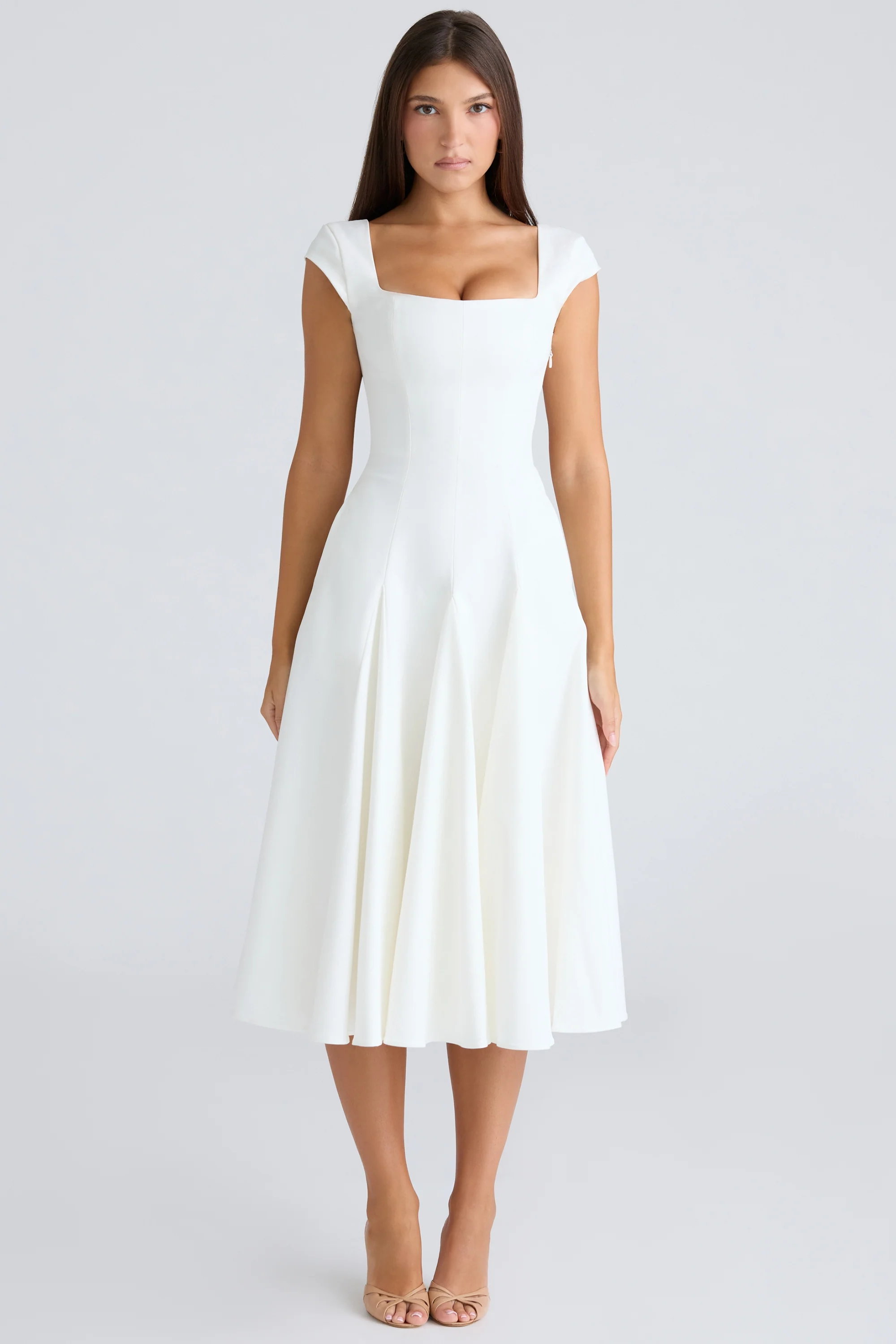 white square neck twill midi dress - luluinthesky