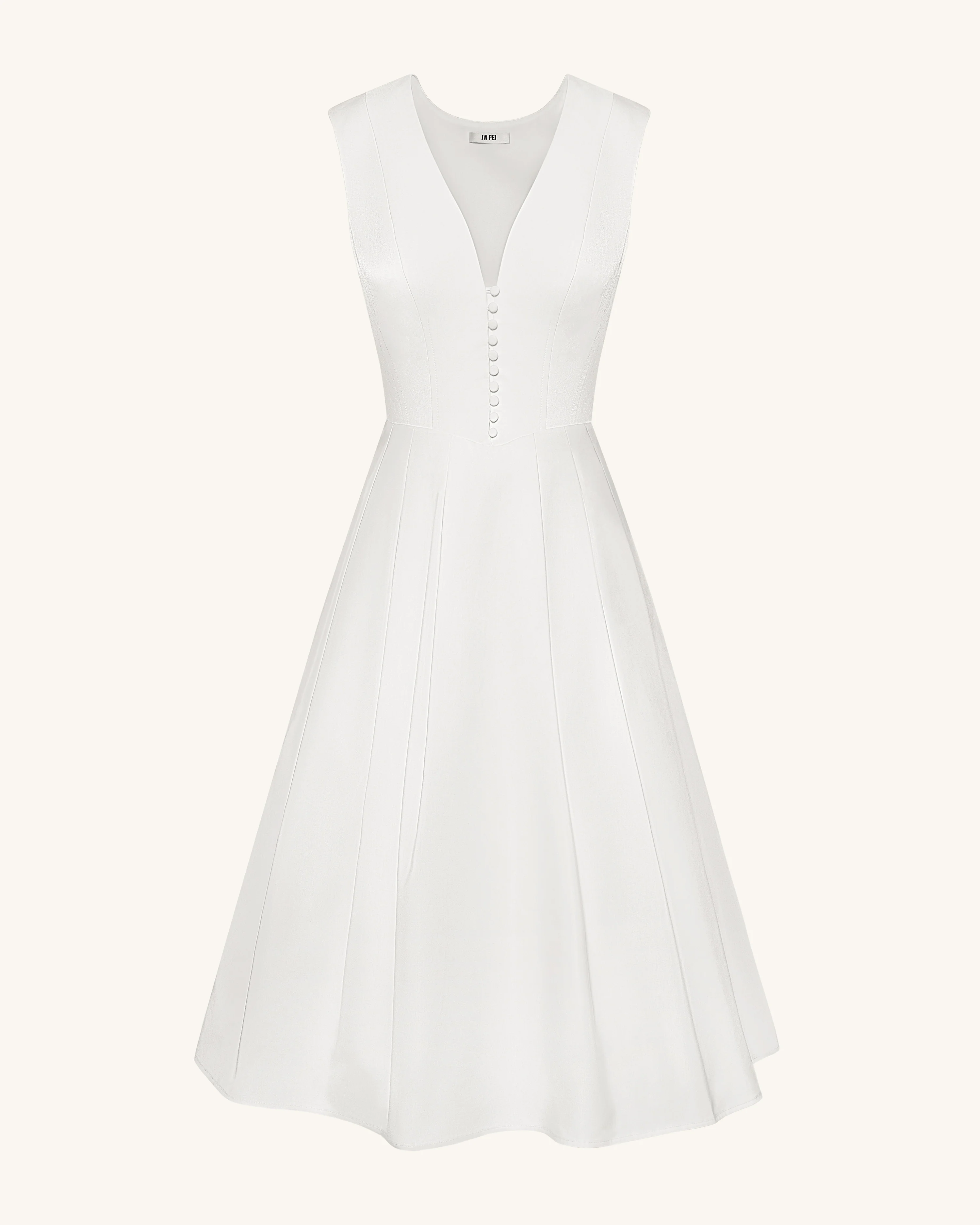 Front V-Neck Pleated Midi Dress - White - FASHION NOB