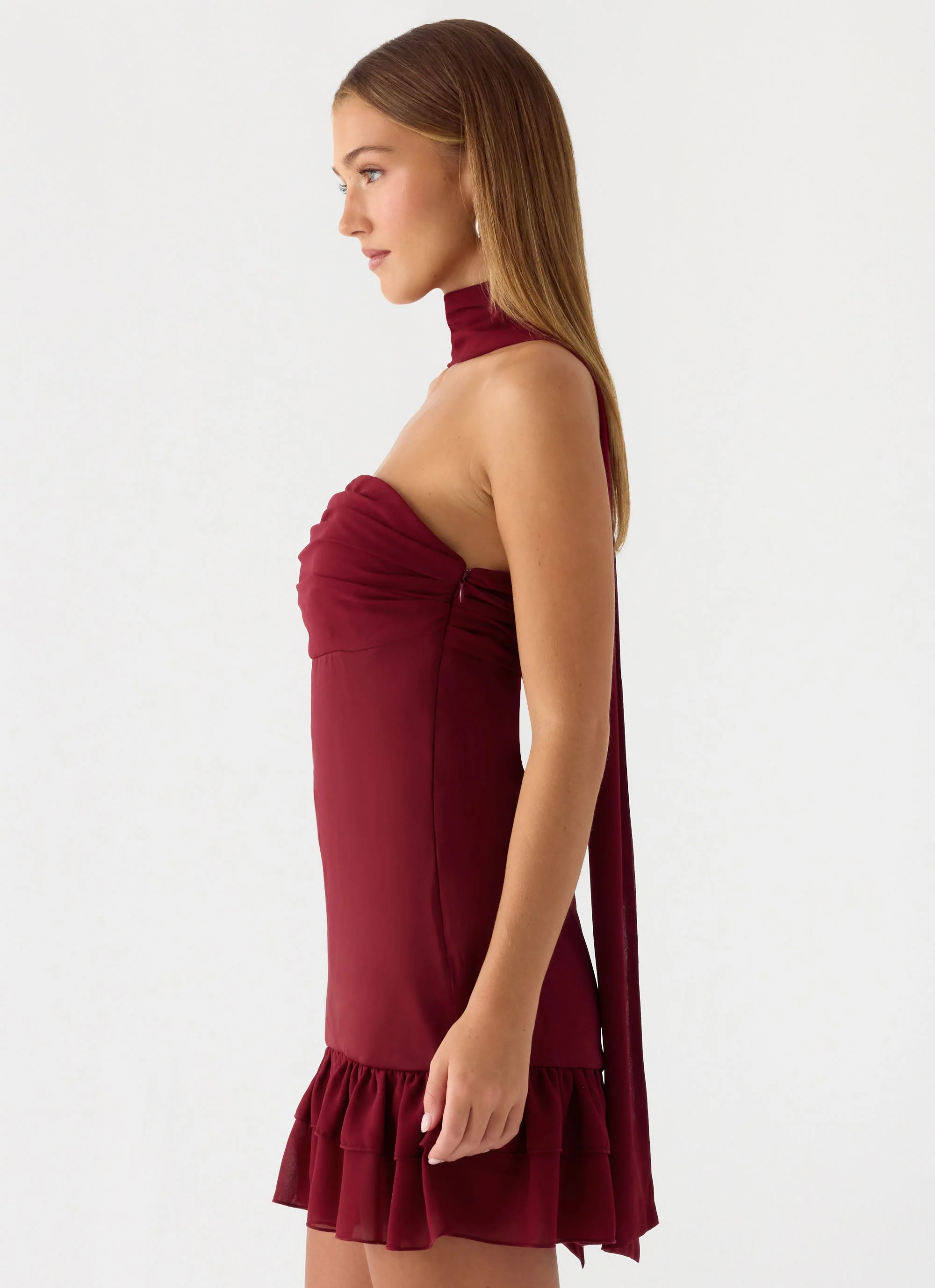 Manon Scarf Mini Dress - Deep Red - luluinthesky