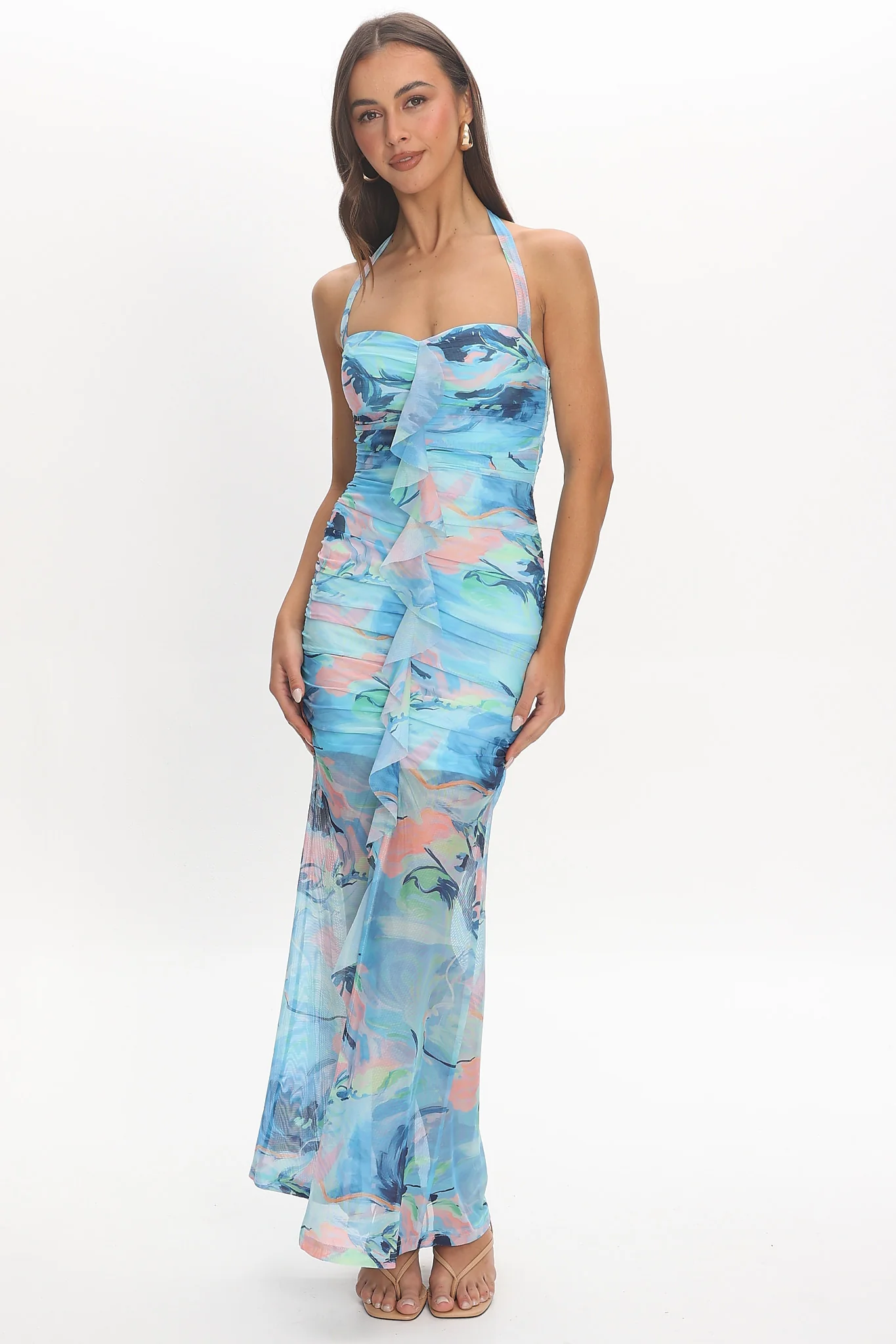 Mizuki Flounce Maxi Dress Blue - luluinthesky