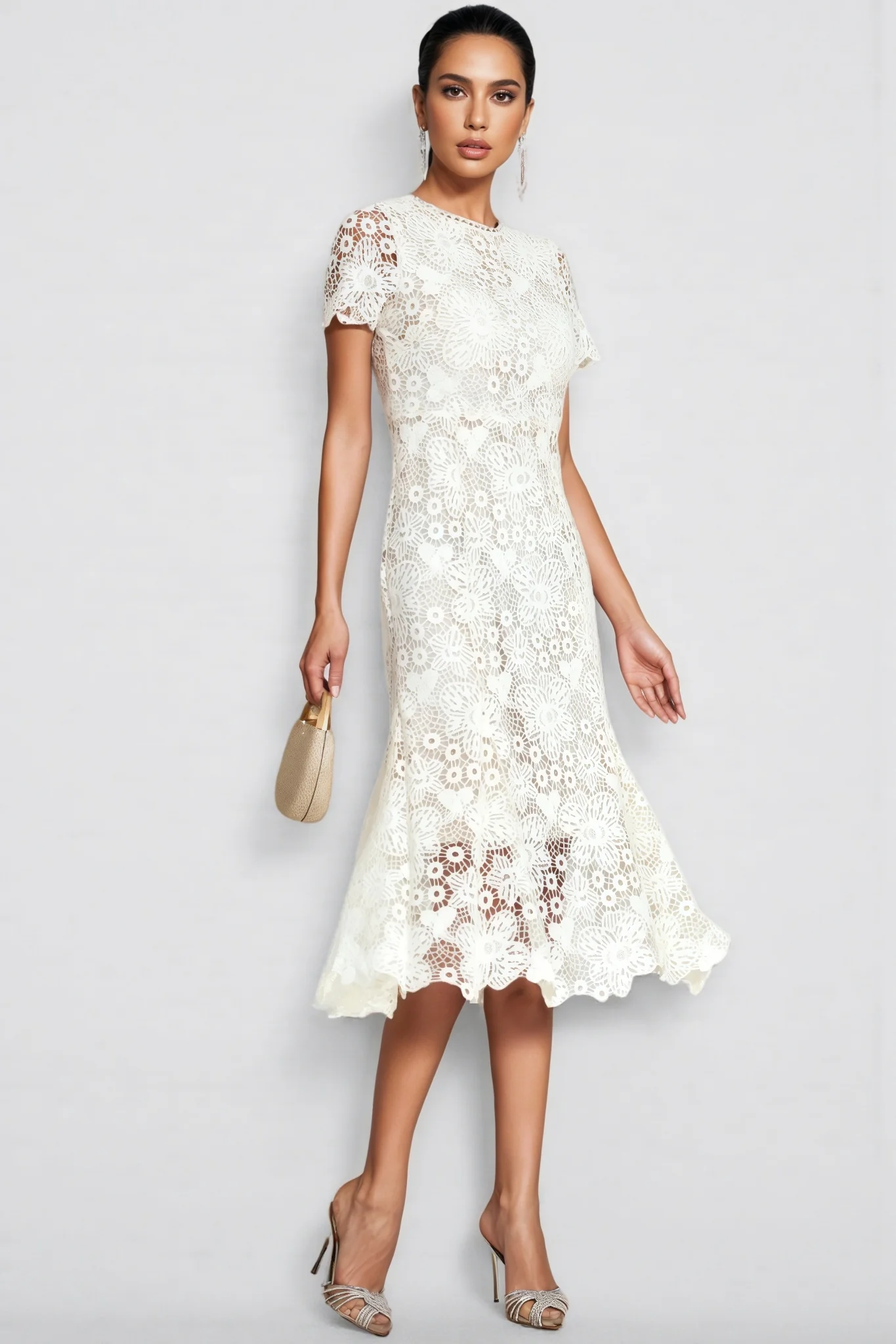 Nolaty beige Lace Mermaid Maxi Dress
