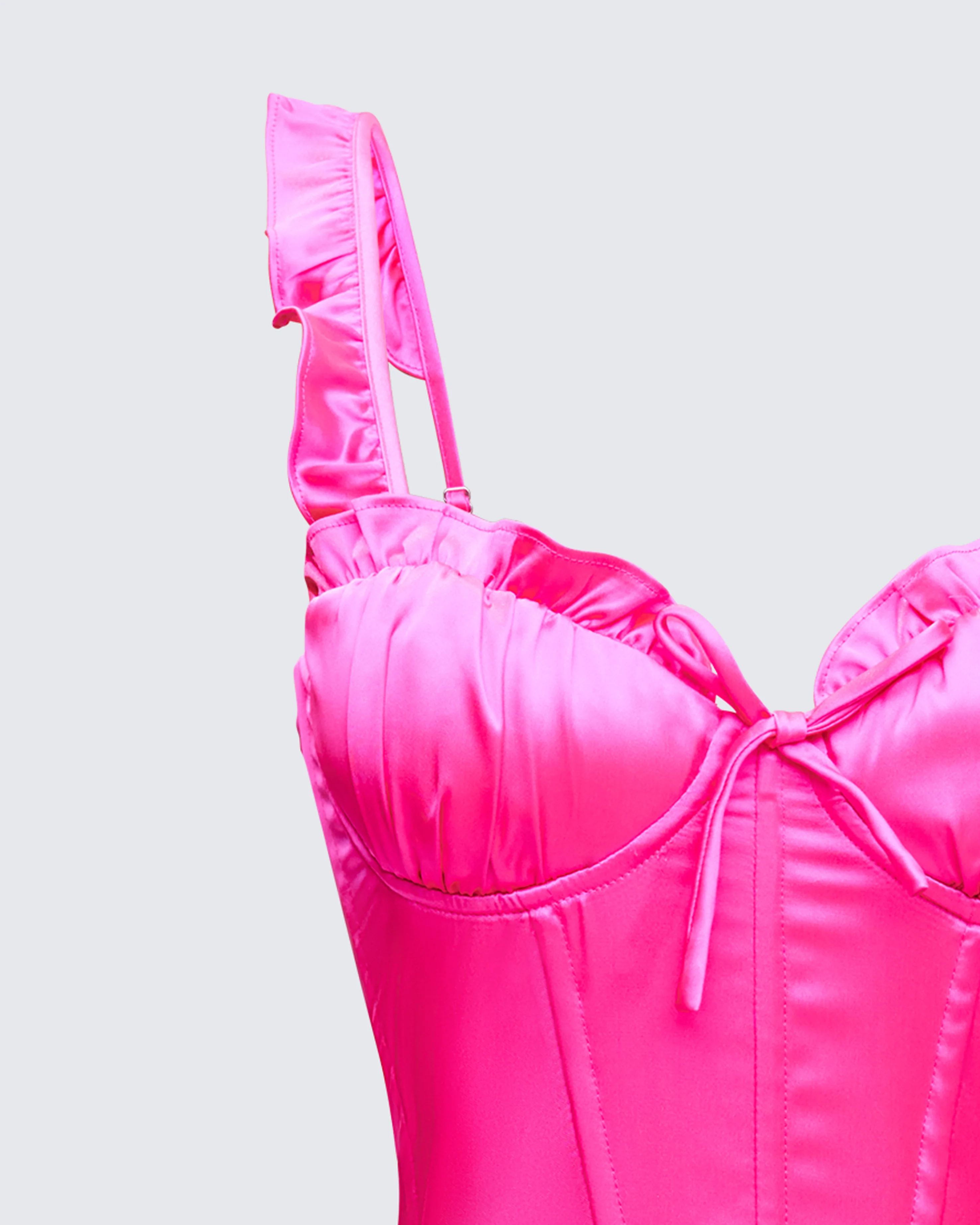 Odelle Pink Satin Ruffle Dress