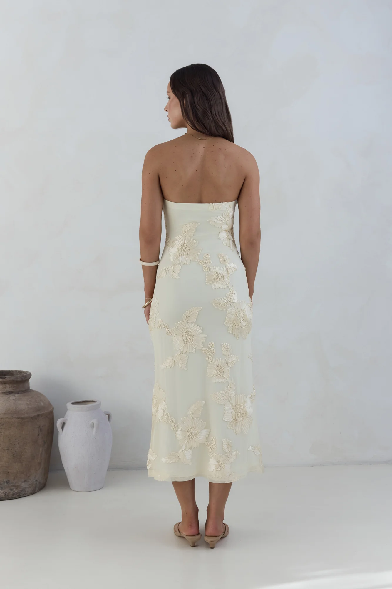 Golden Voyage Strapless Midi Dress Yellow - luluinthesky