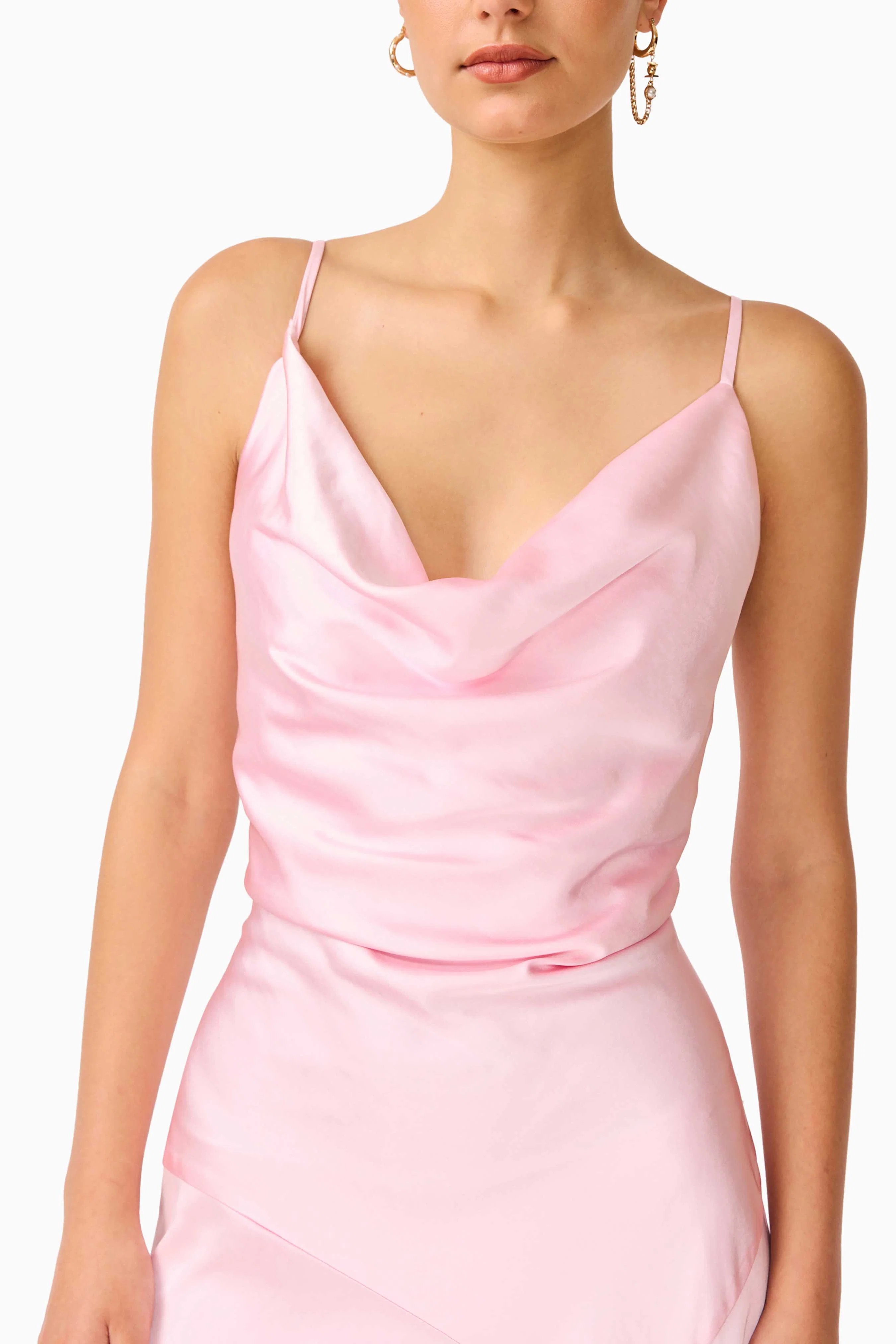 Clementine Cowl Neck Gown in Pale Pink