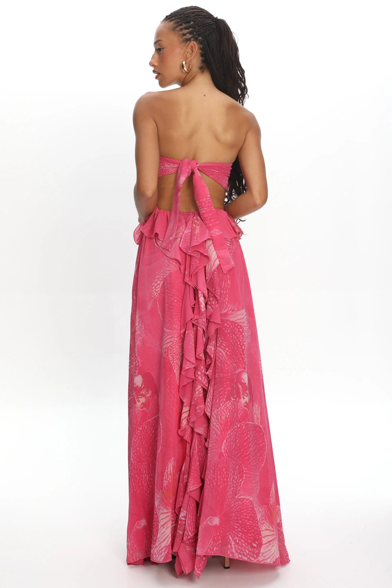 Santiago Cut-Out Ruffle Maxi Dress Print Pink - luluinthesky