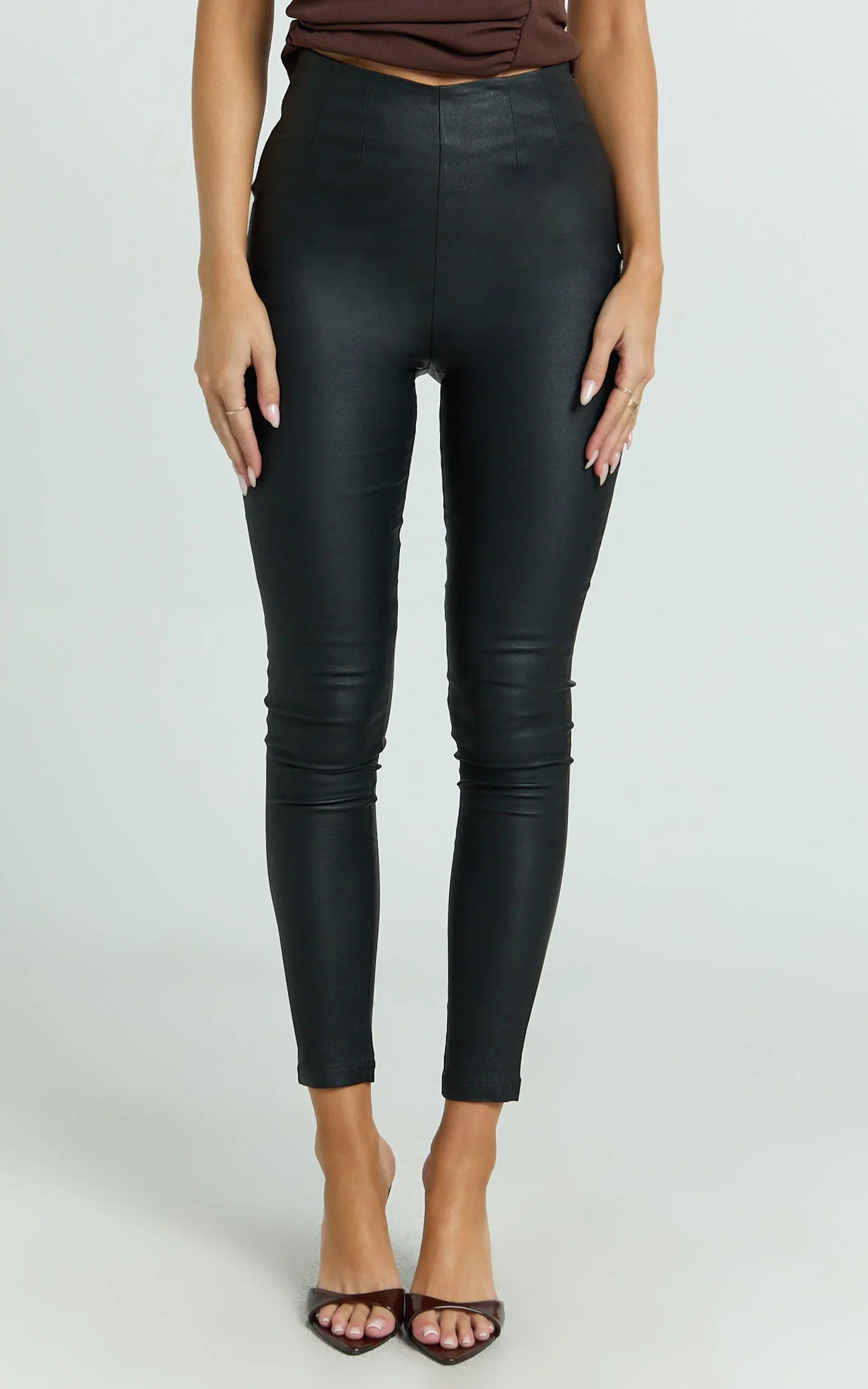 Vivian Pants - High Waisted Coated Skinny Pants in Black