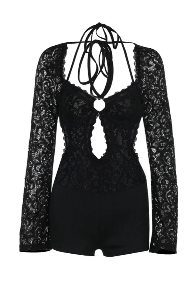 Adela Cut-Out Halter Neck Lace Playsuit