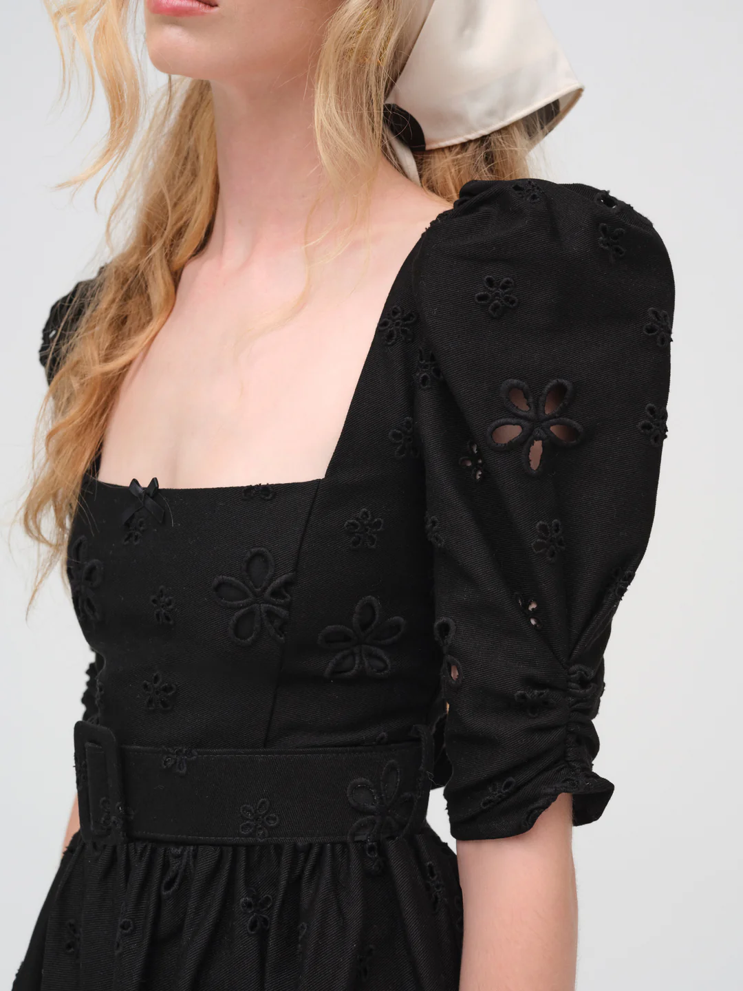 Daisy Eyelet Belted Mini Dress