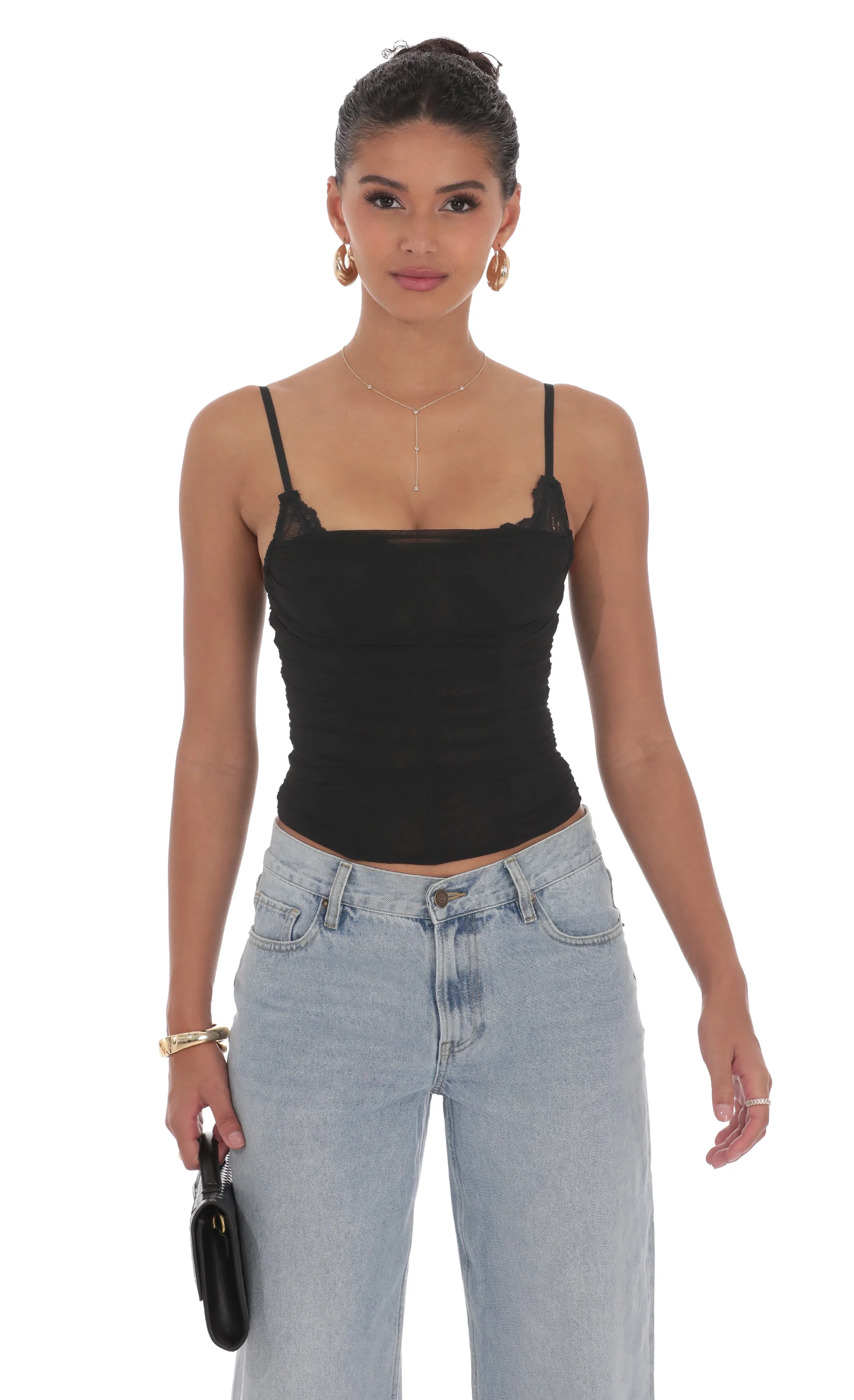 Sheer Mesh Corset Top in Black