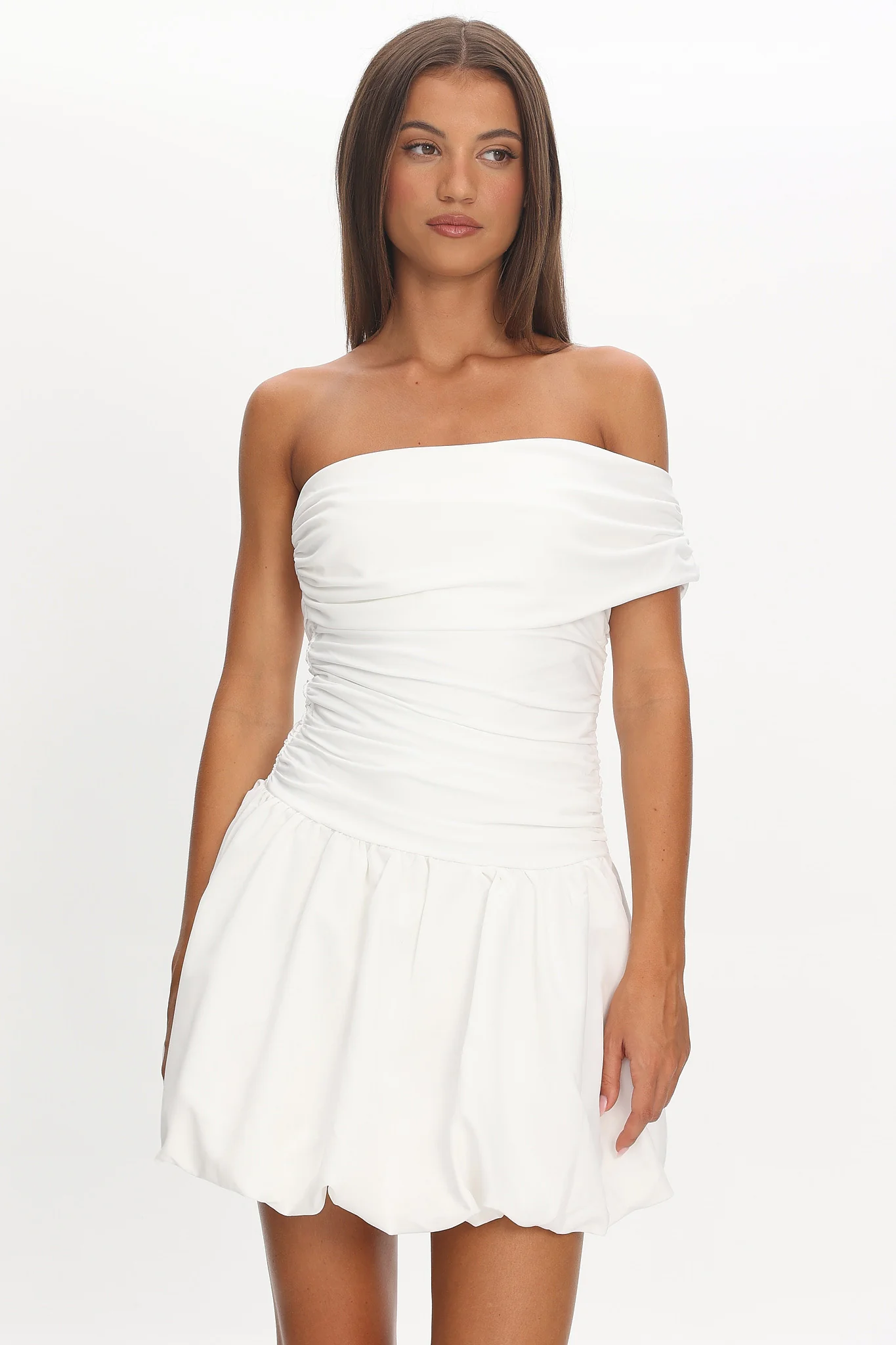 Dalayla One-Sleeve Balloon Skirt Mini Dress White