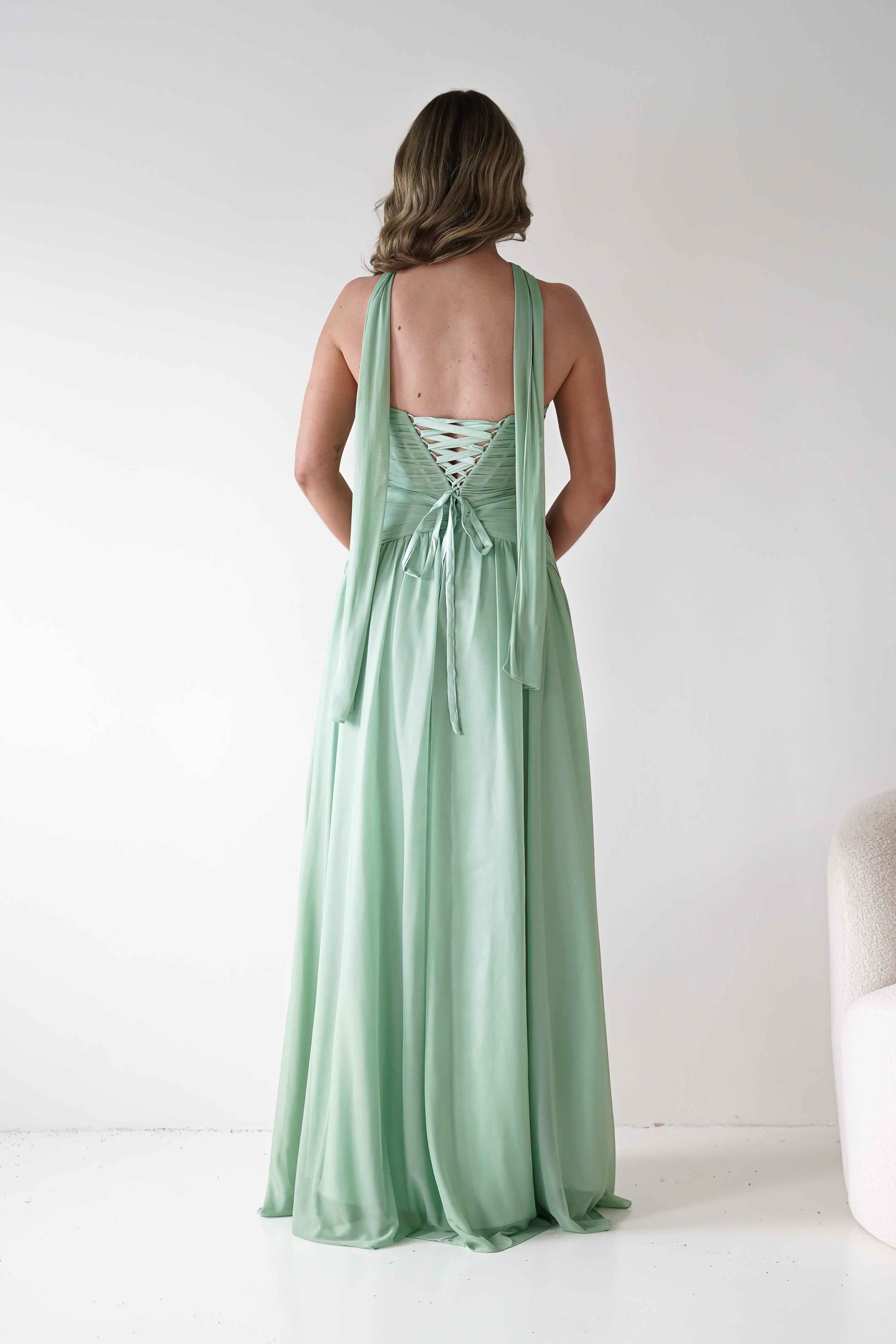 Nicolette Strapless Chiffon Maxi Gown | Sage