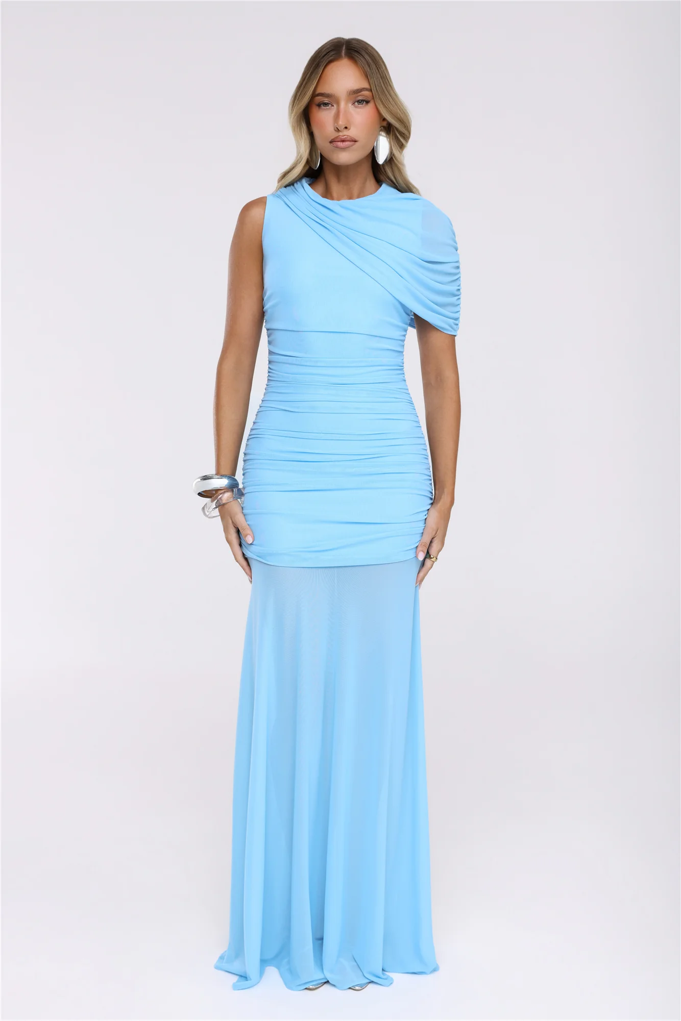 Dress Code Icon Mesh Maxi Dress Blue