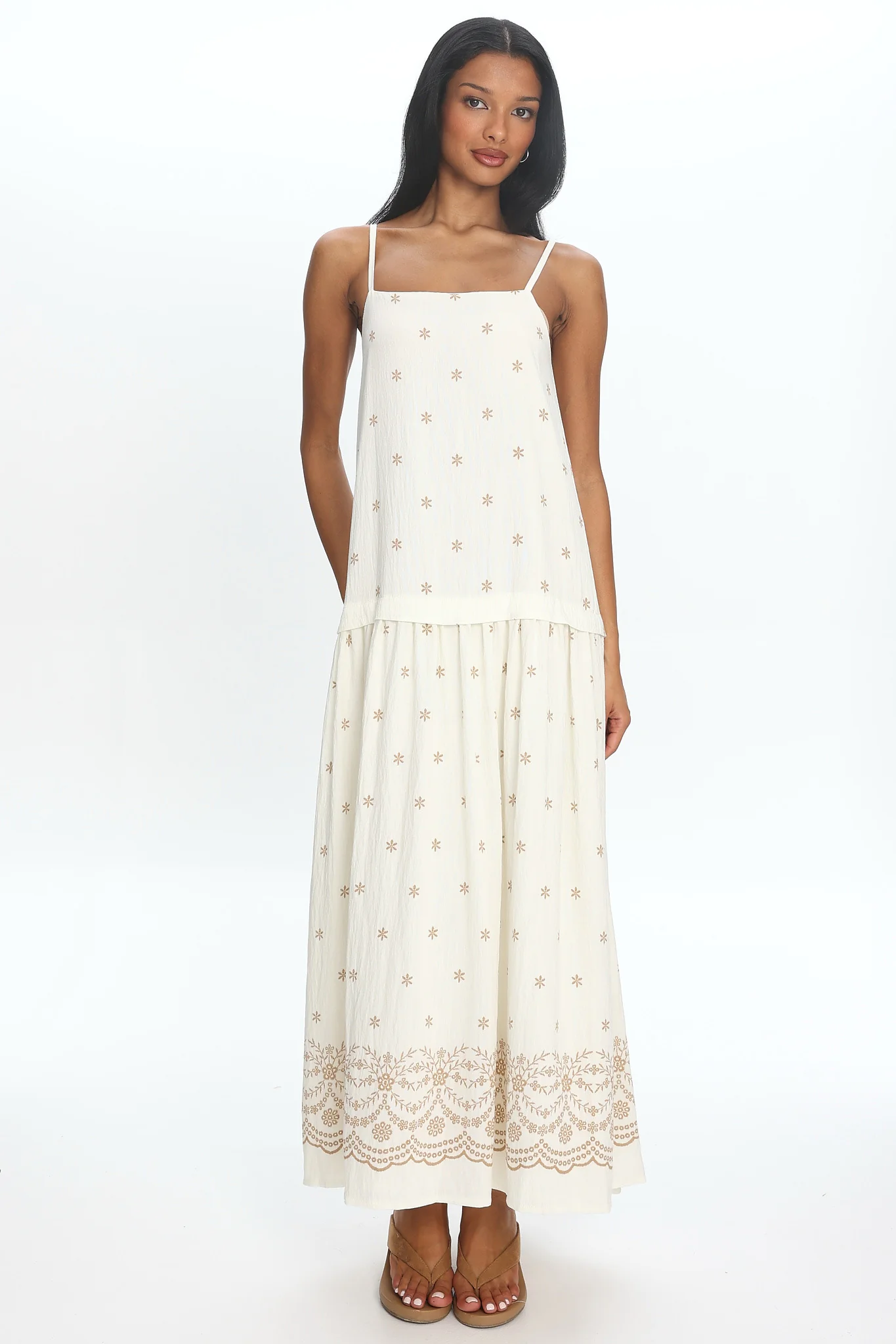 Adella Drop Waist Maxi Dress Beige - luluinthesky