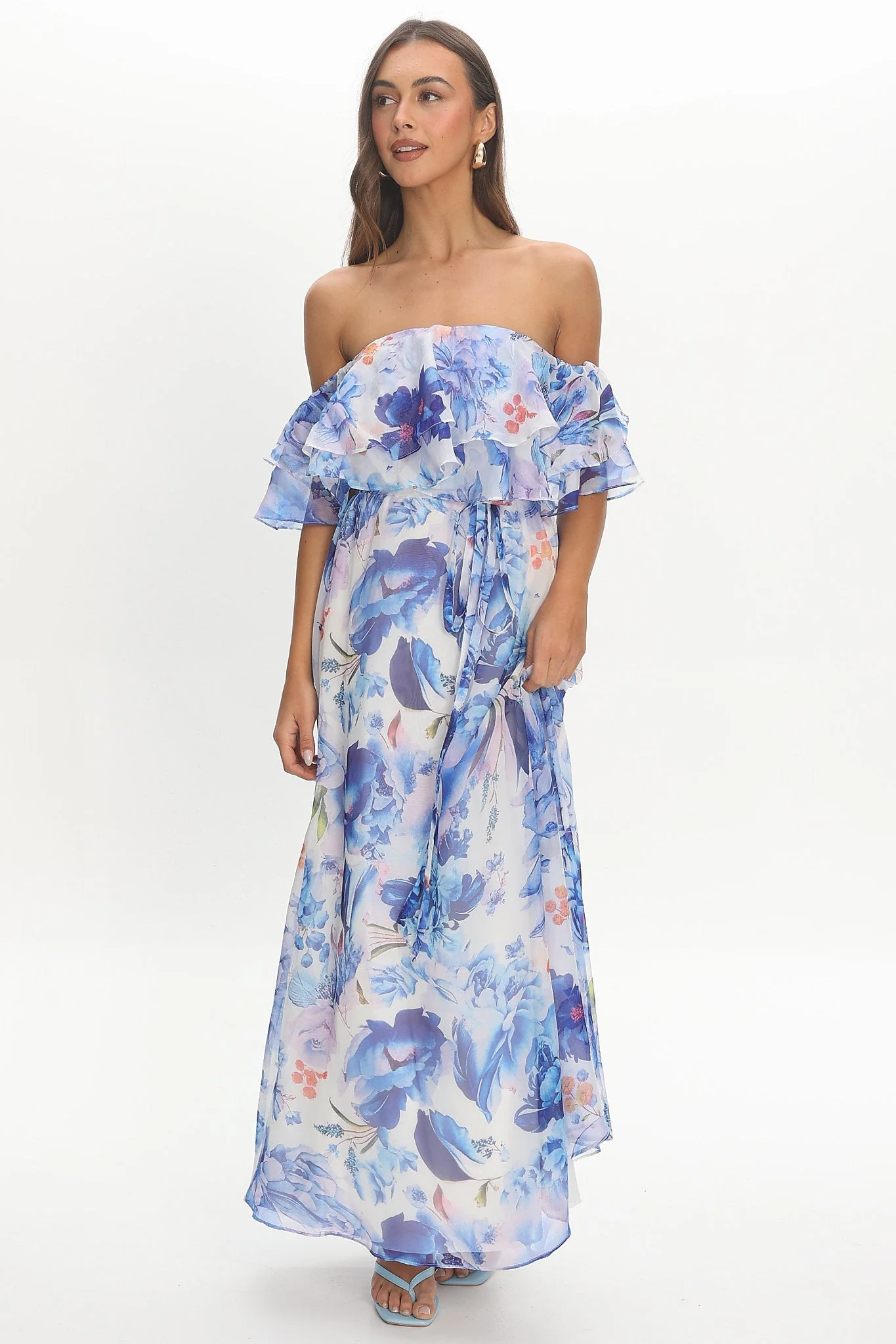 Nanjing Ruffle Maxi Dress Blue