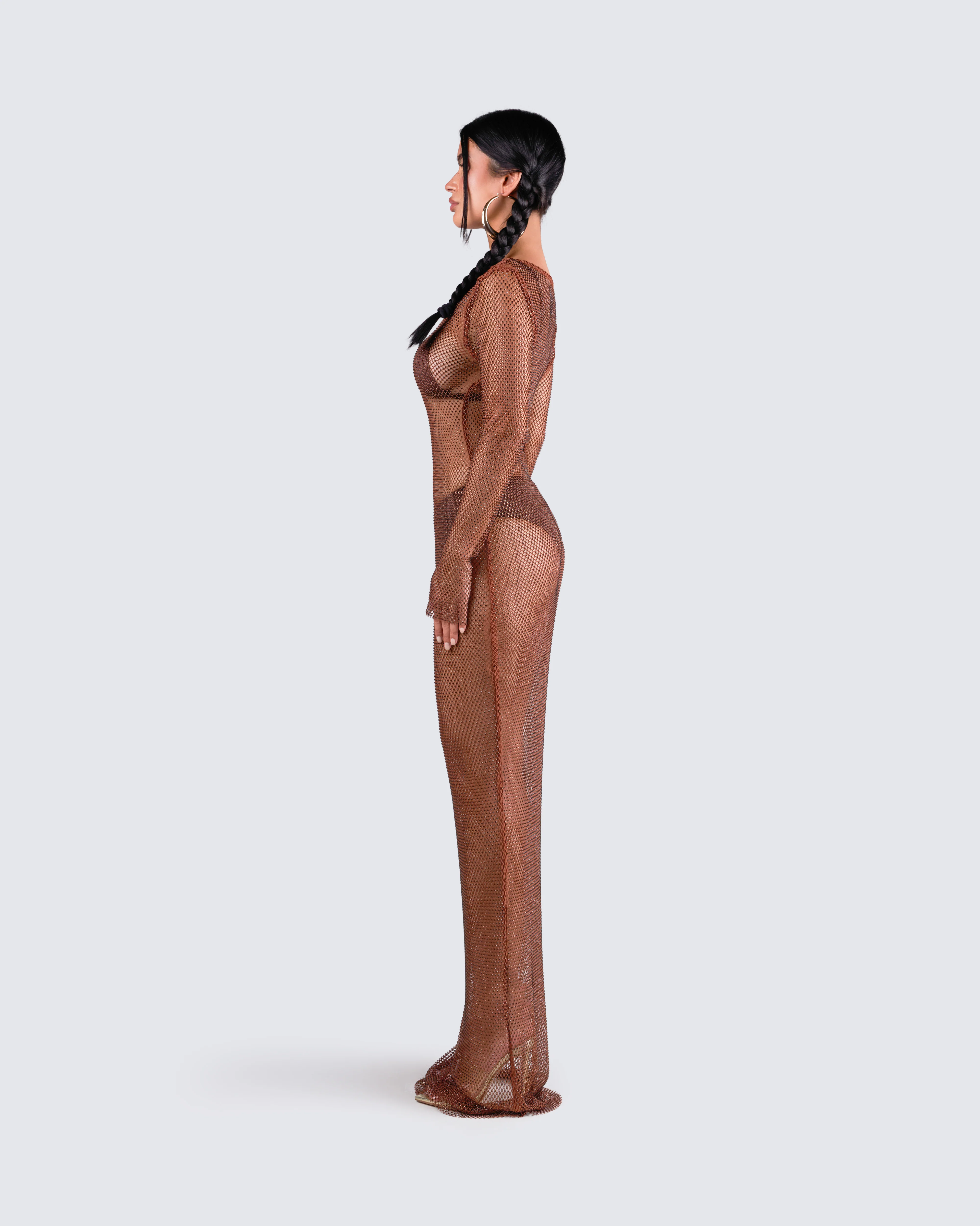 Ewa Brown Rhinestone Maxi Dress