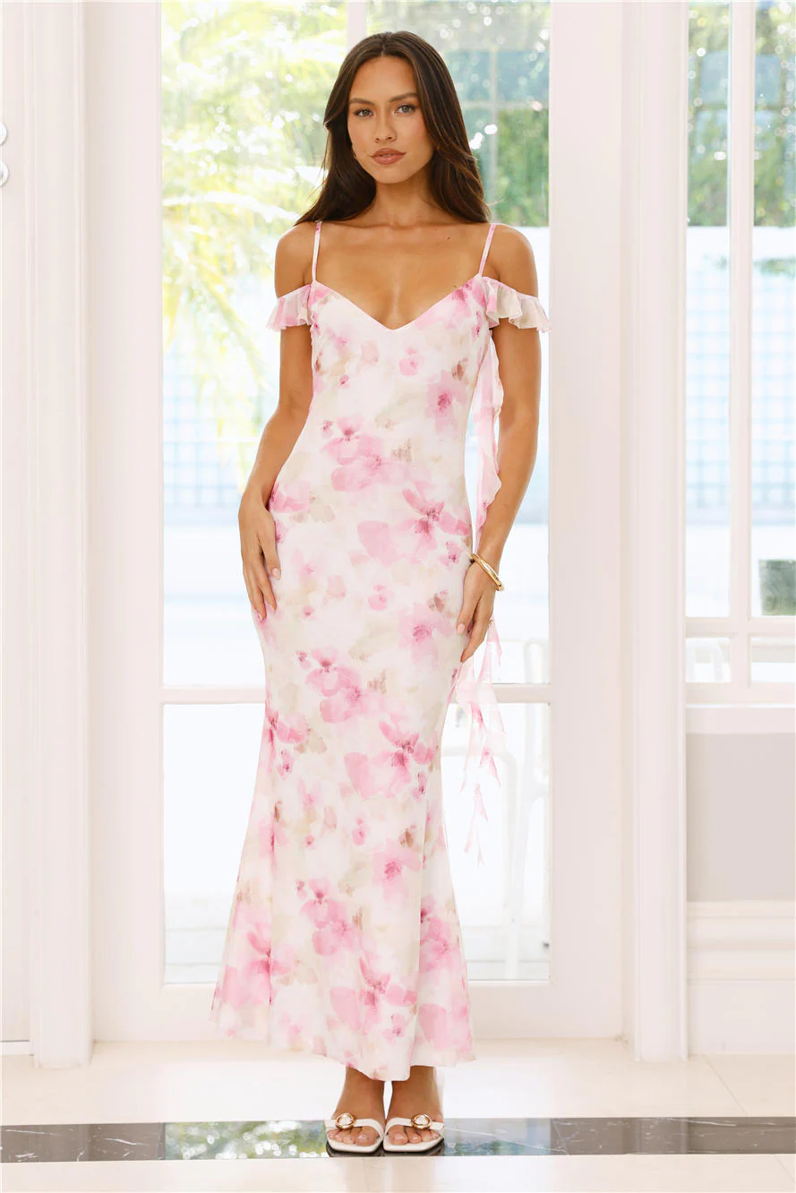 Starburst Gleam Mesh Maxi Dress Pink
