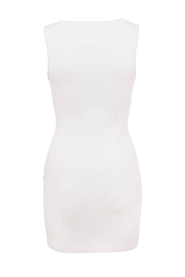 White Stretch Knit Mini Dress