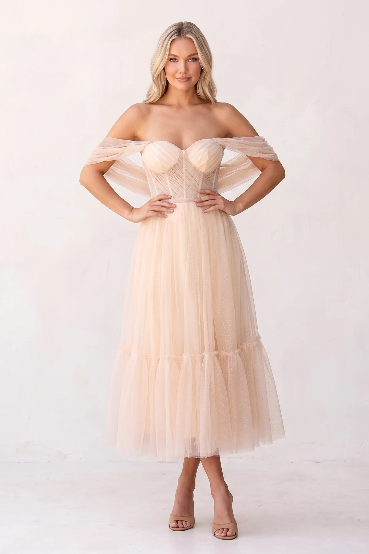 A-Line Tulle Sweetheart Tea-Length Homecoming Dress